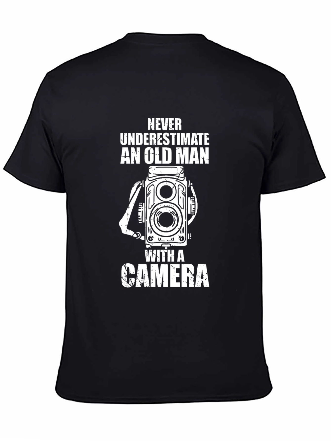 Old Man with Camera Black T-Shirt - Photographer Gift