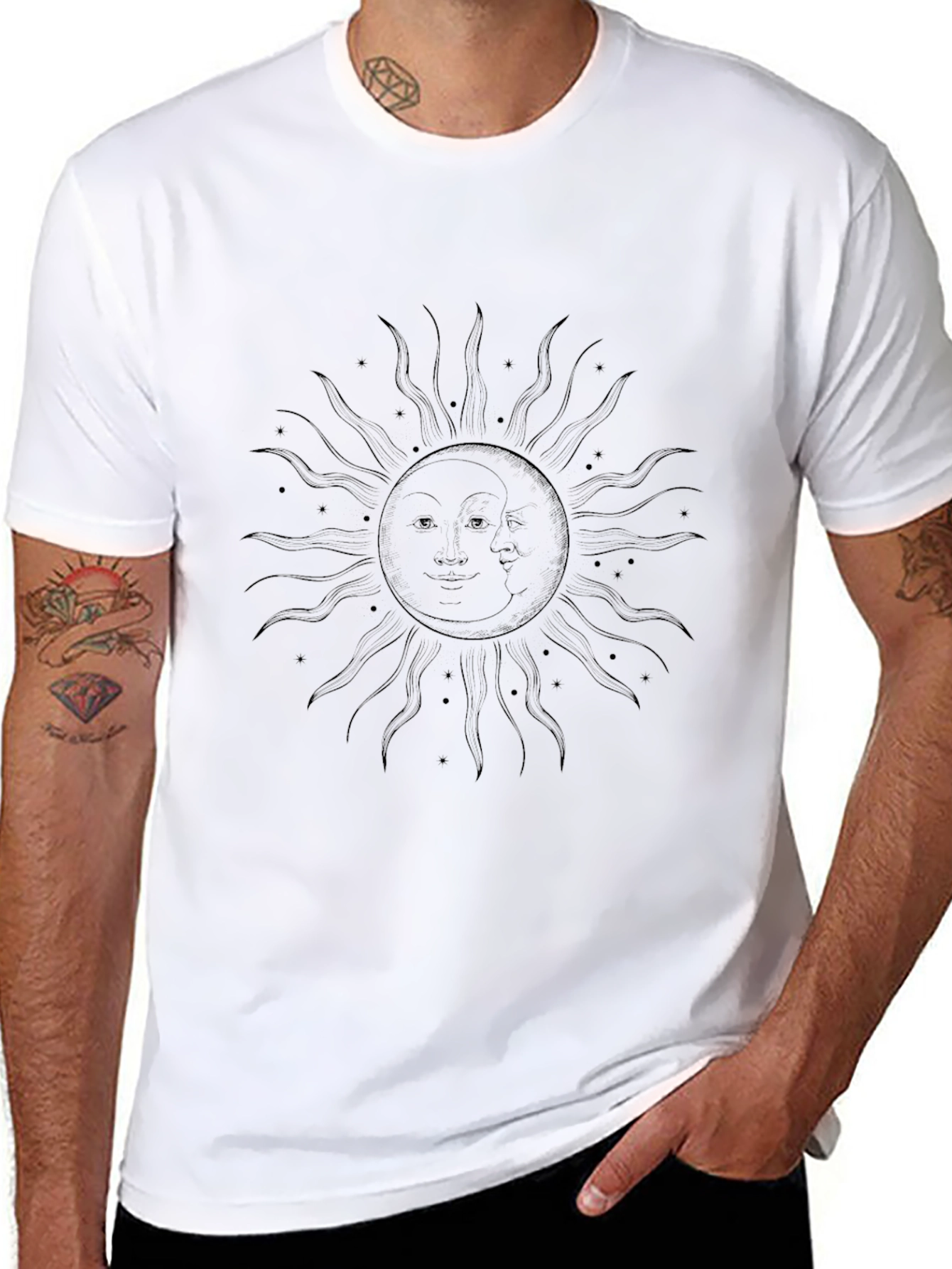 Sun & Moon Graphic Tee - Stylish Black T-Shirt