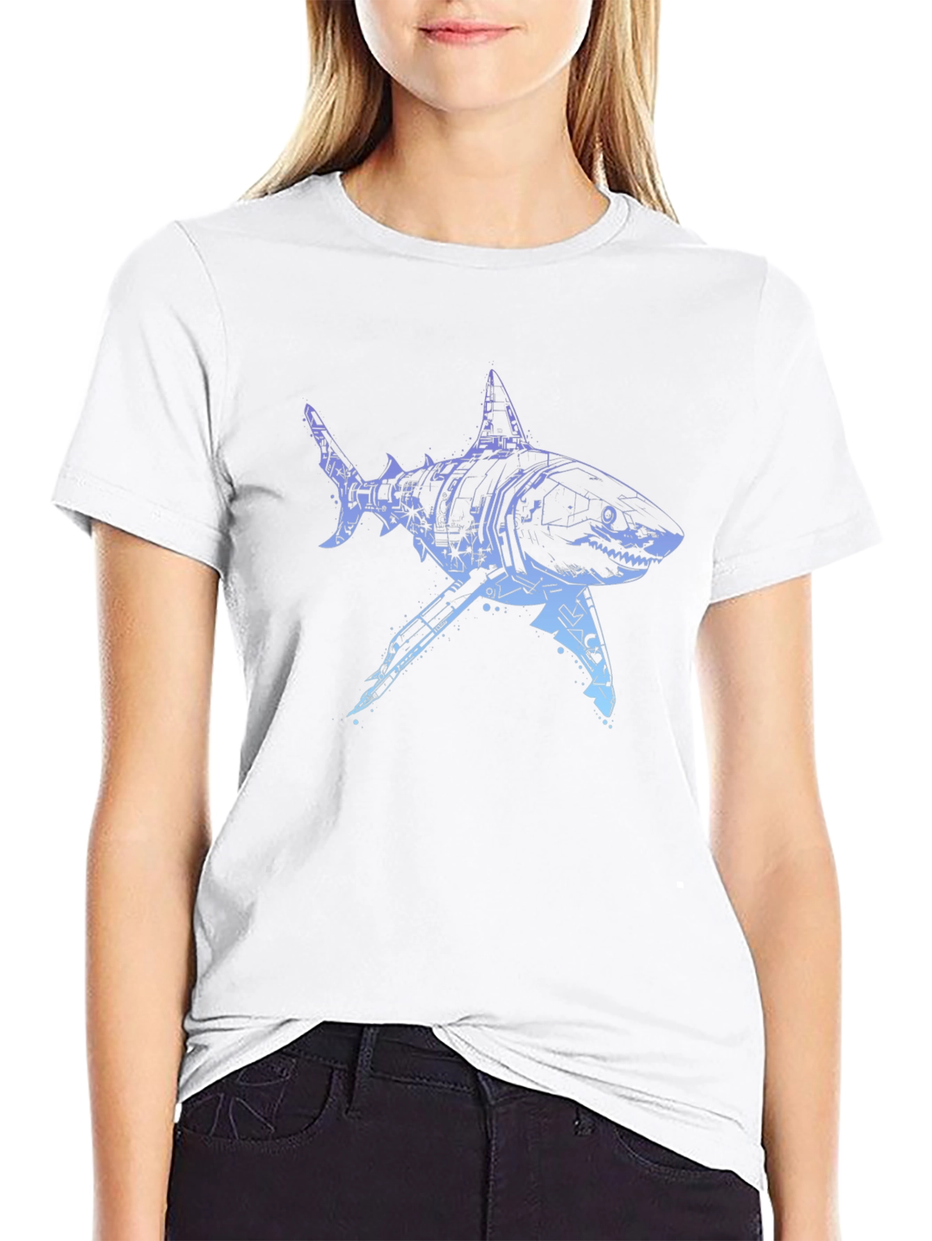 Cyber Shark Graphic Tee - Modern Style