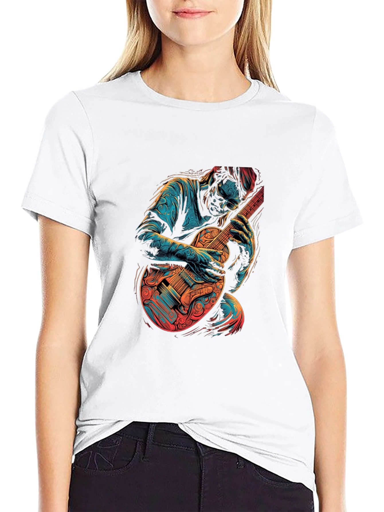 Guitar Player Graphic Print Black T-Shirt