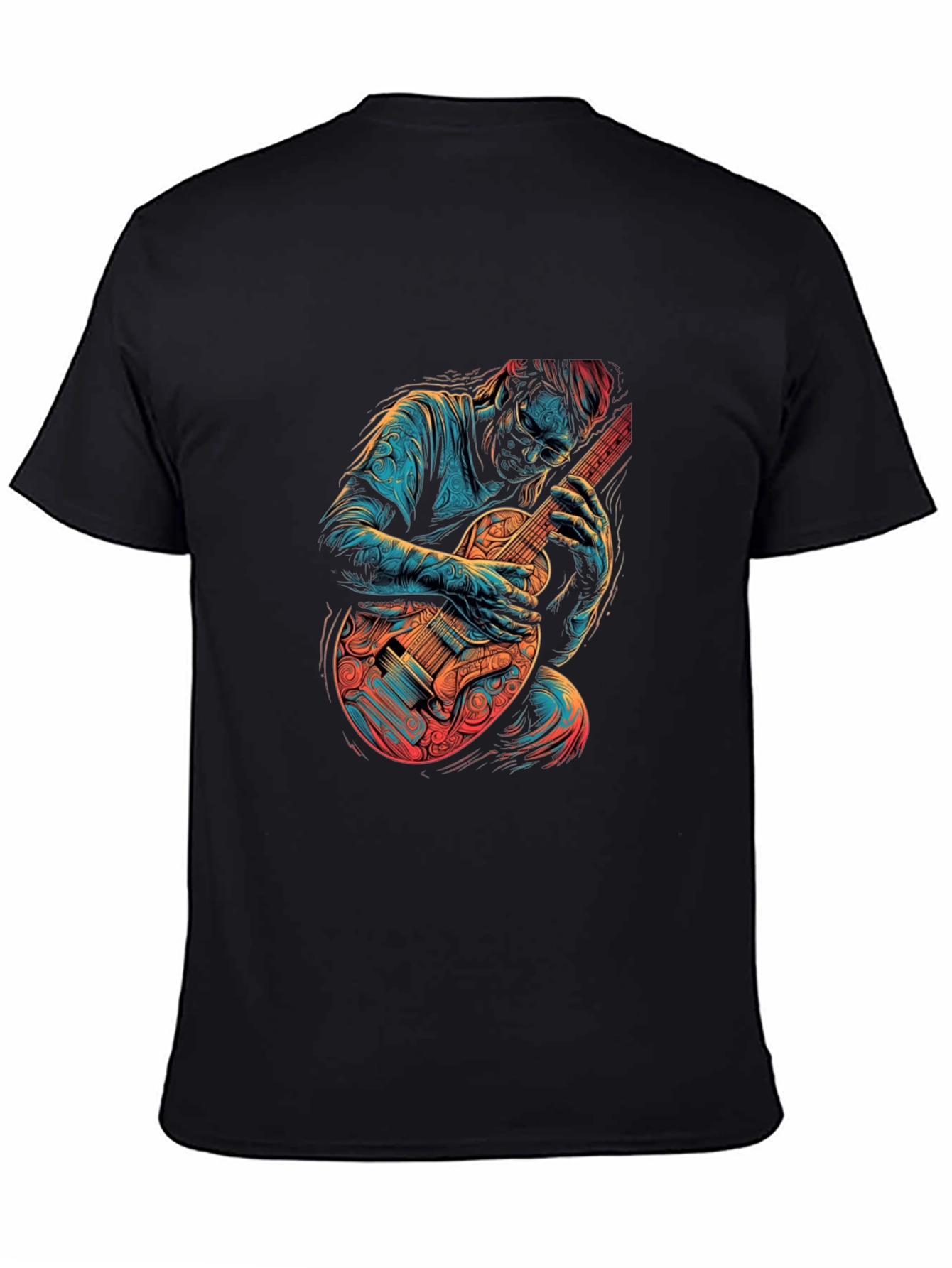 Guitar Player Graphic Print Black T-Shirt