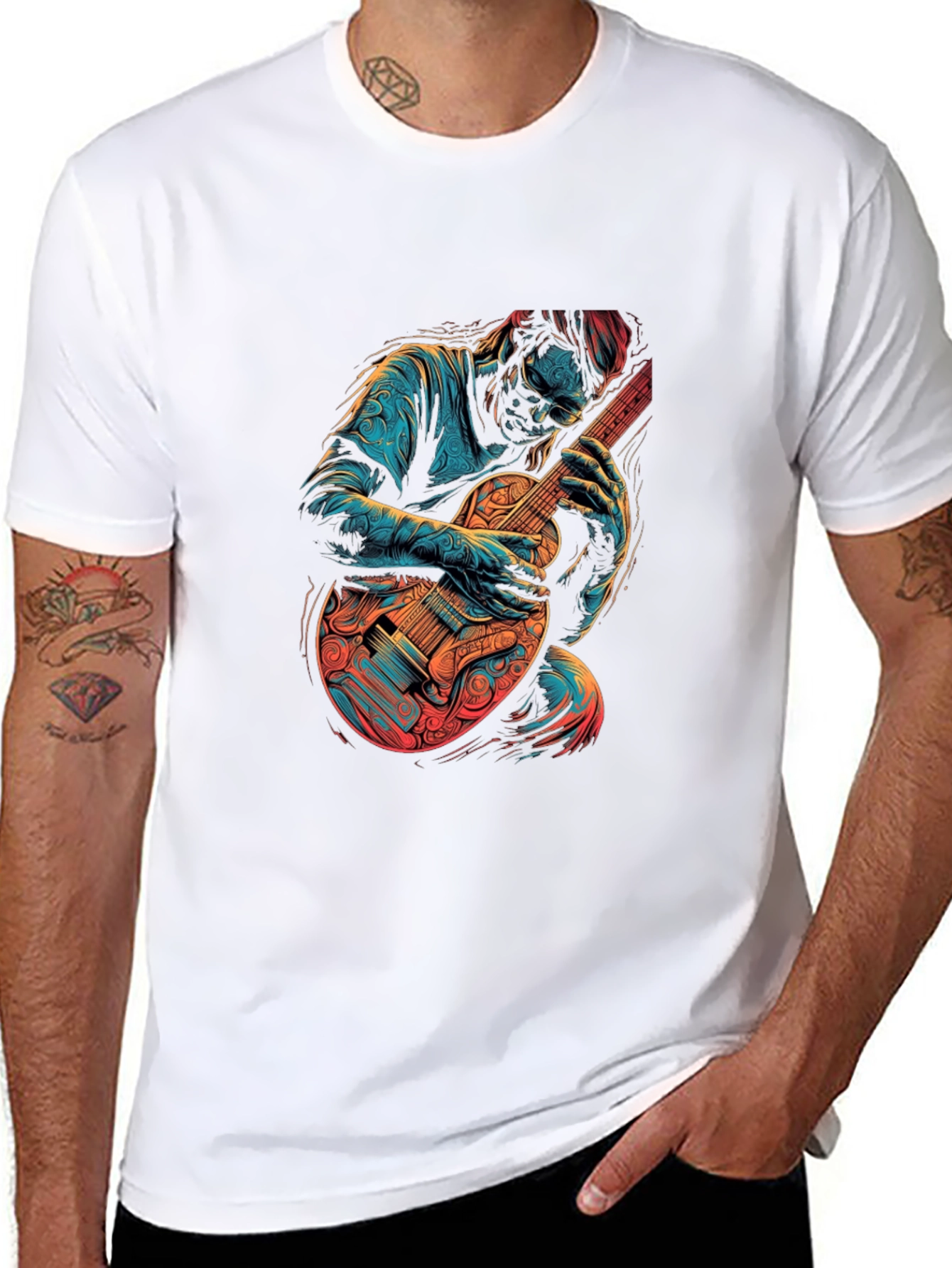 Guitar Player Graphic Print Black T-Shirt
