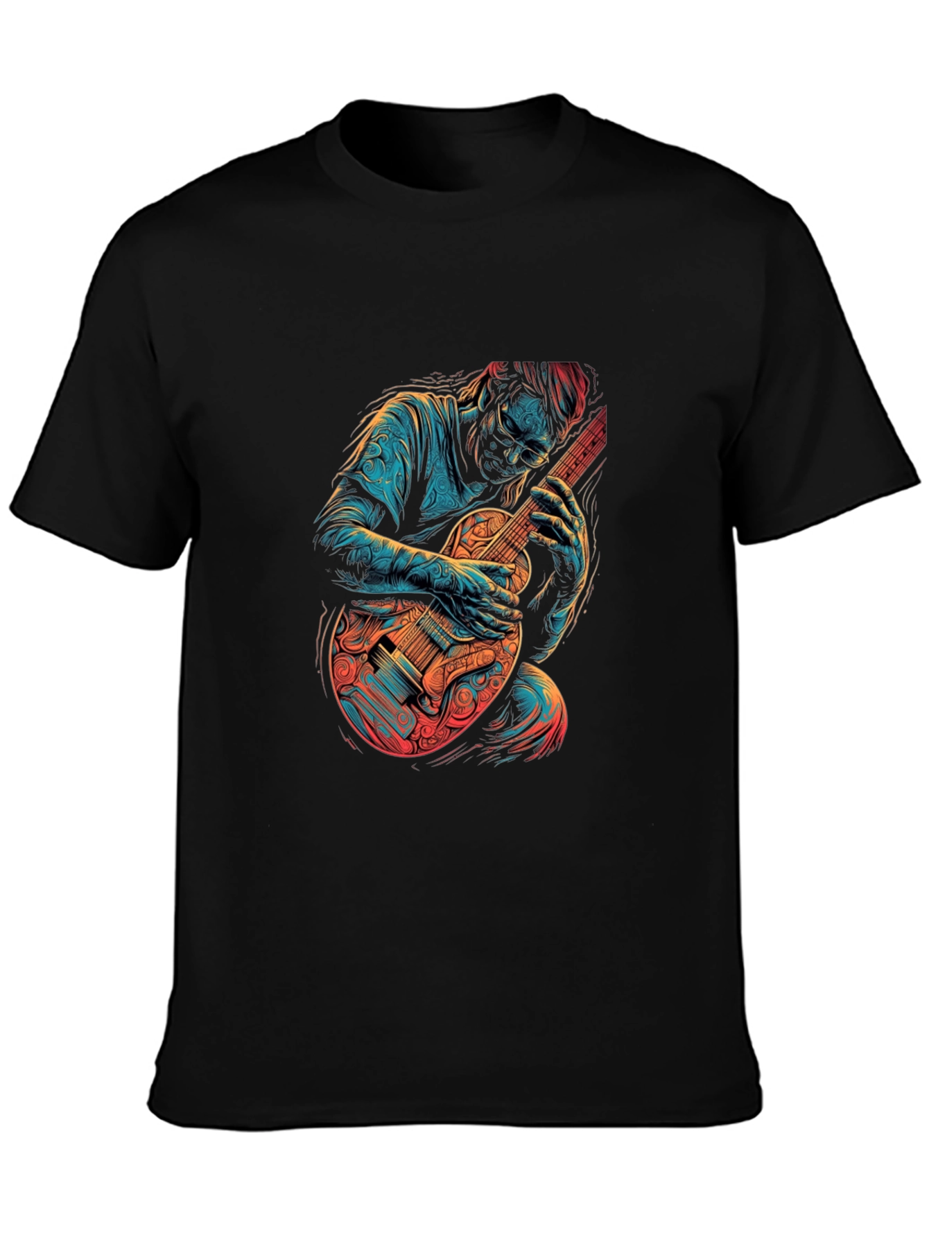 Guitar Player Graphic Print Black T-Shirt