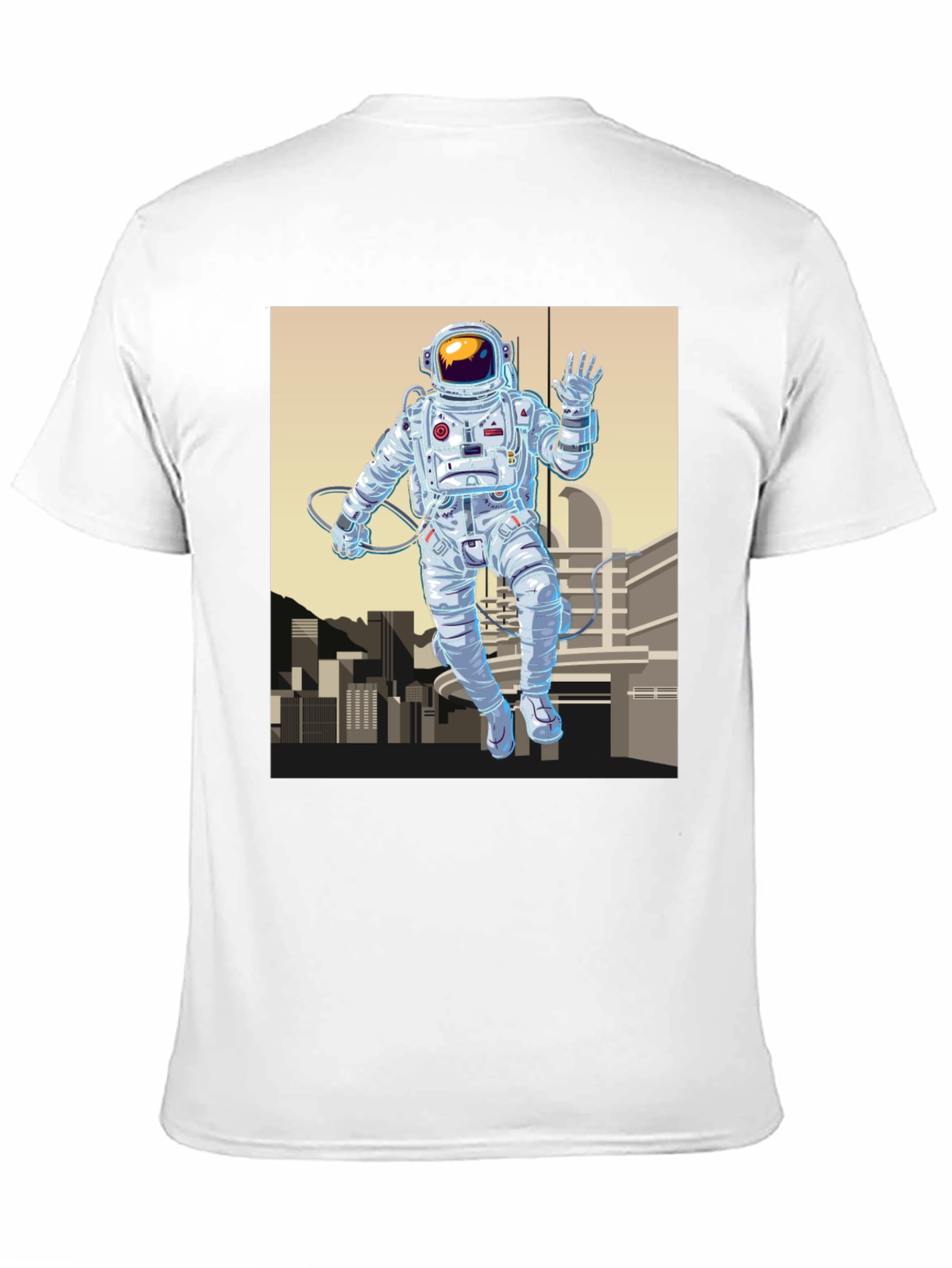 Astronaut Cityscape Graphic Tee - Space Explorer Shirt