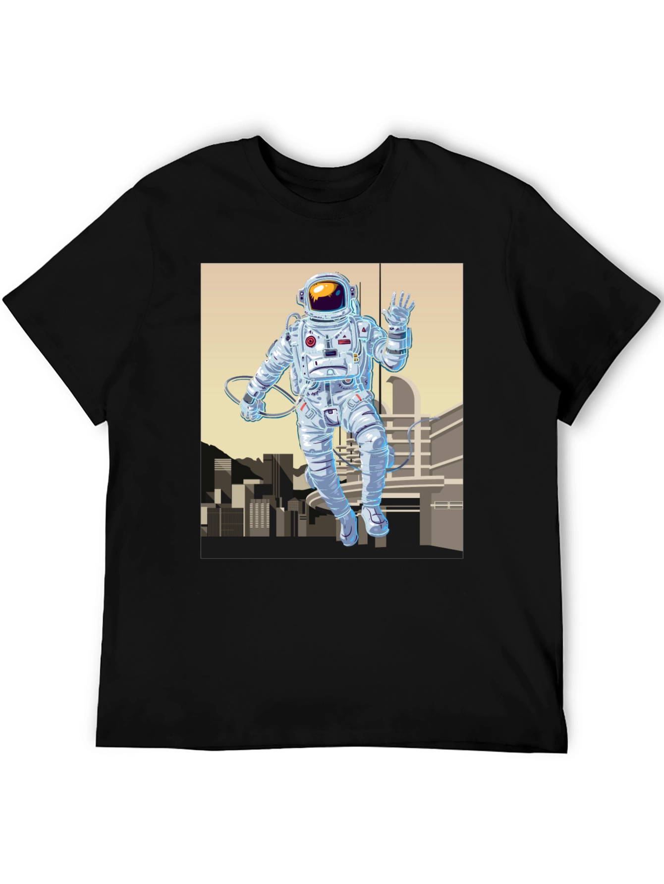 Astronaut Cityscape Graphic Tee - Space Explorer Shirt
