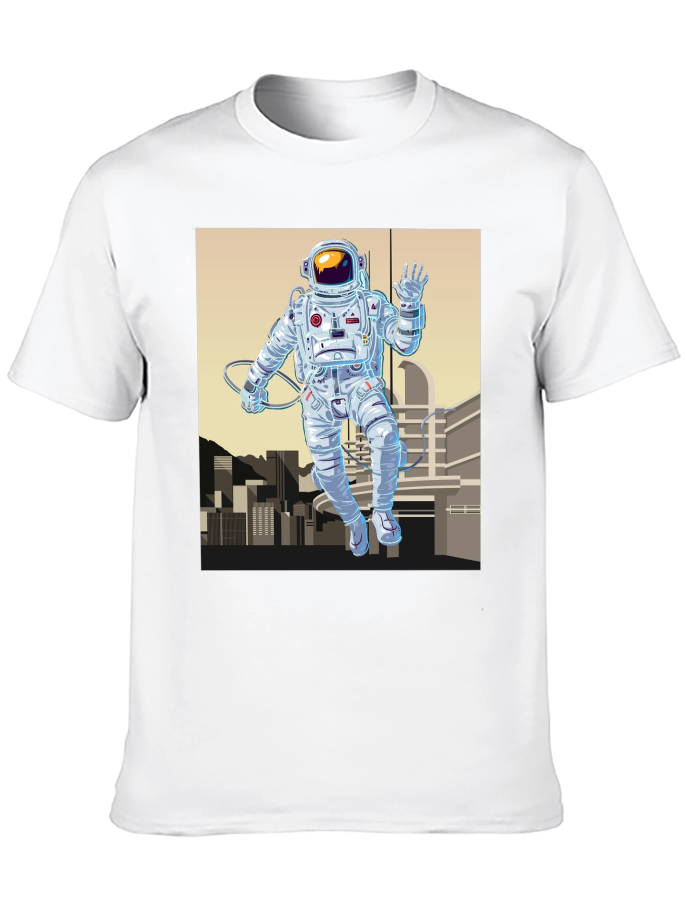 Astronaut Cityscape Graphic Tee - Space Explorer Shirt