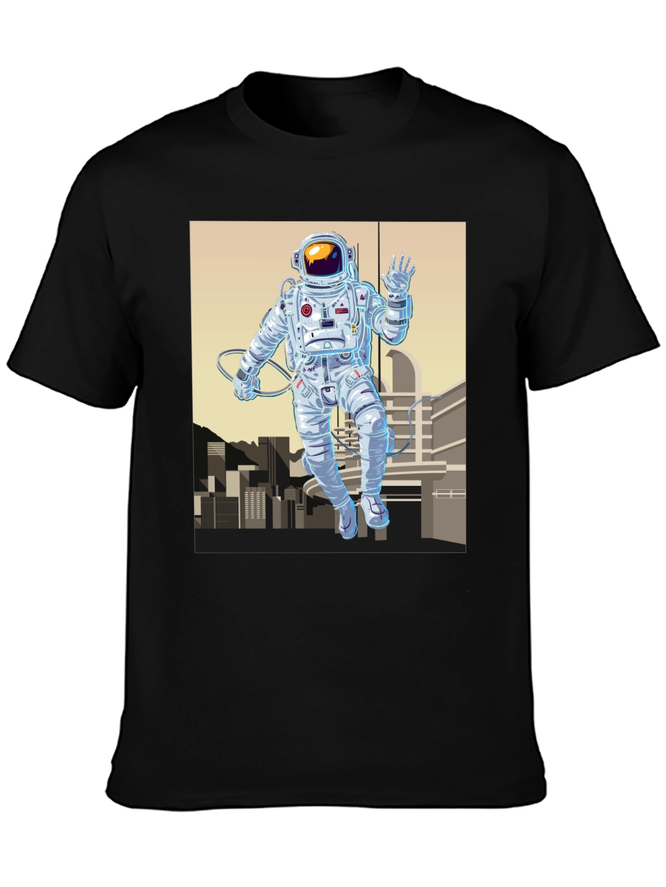 Astronaut Cityscape Graphic Tee - Space Explorer Shirt