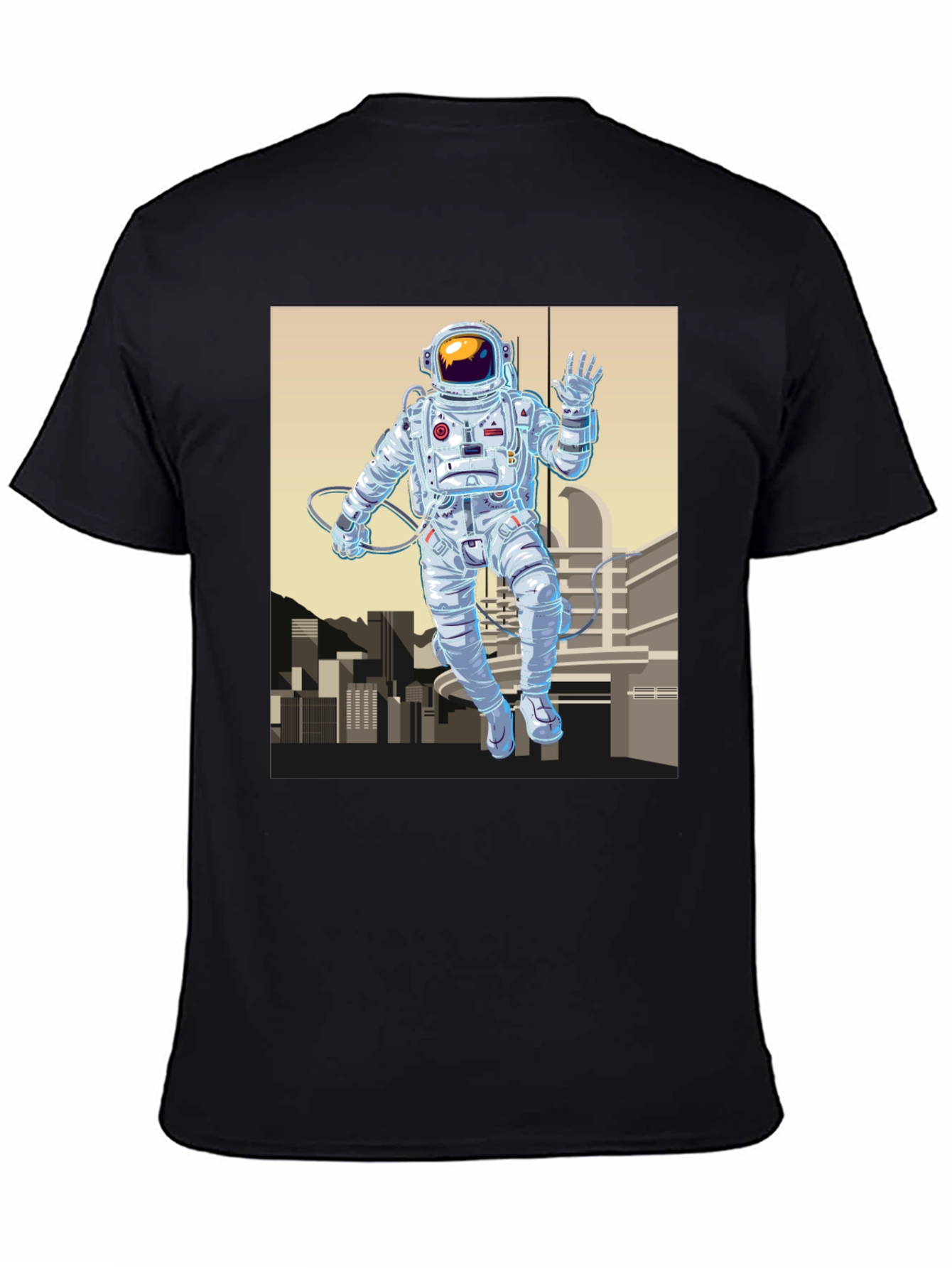 Astronaut Cityscape Graphic Tee - Space Explorer Shirt