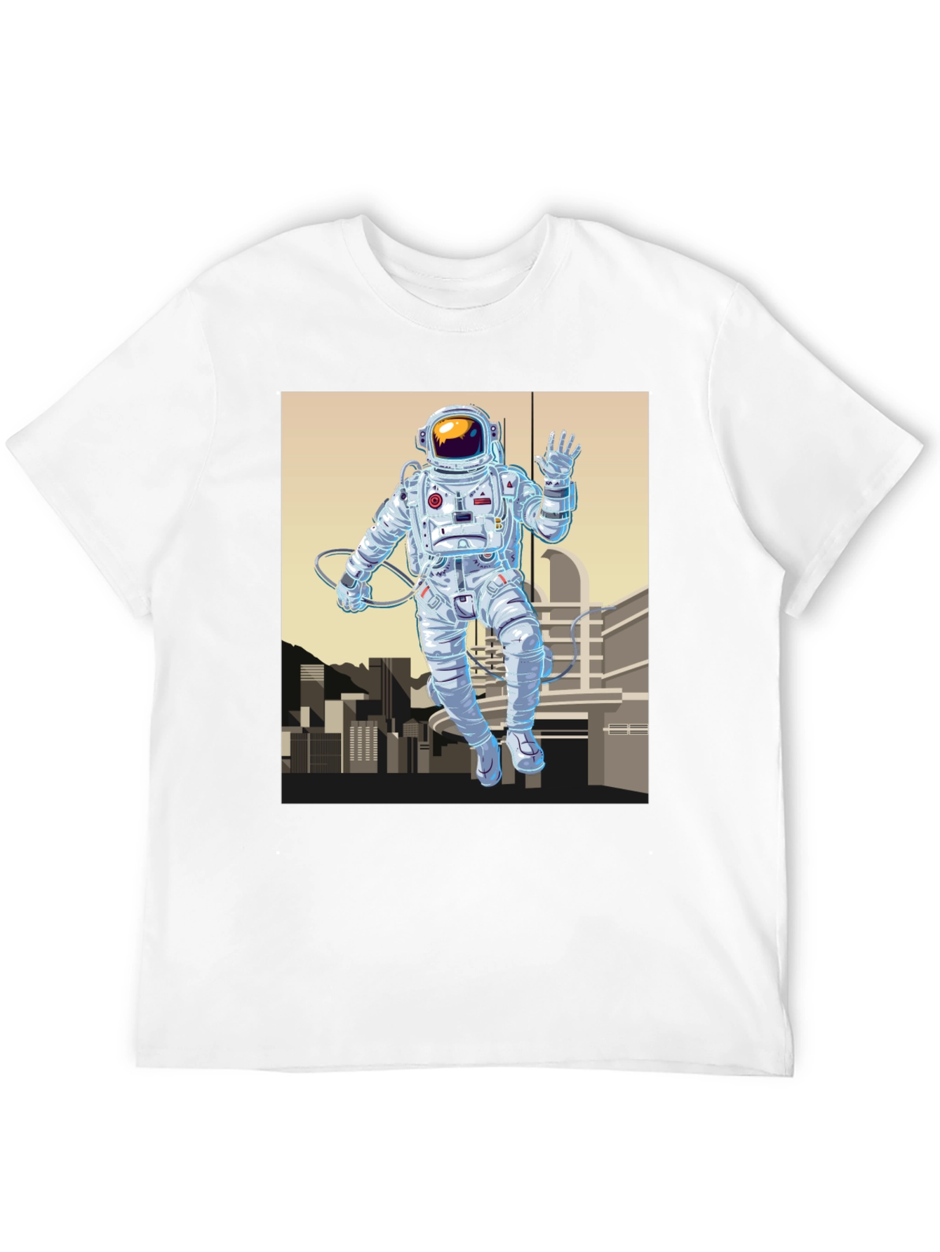 Astronaut Cityscape Graphic Tee - Space Explorer Shirt