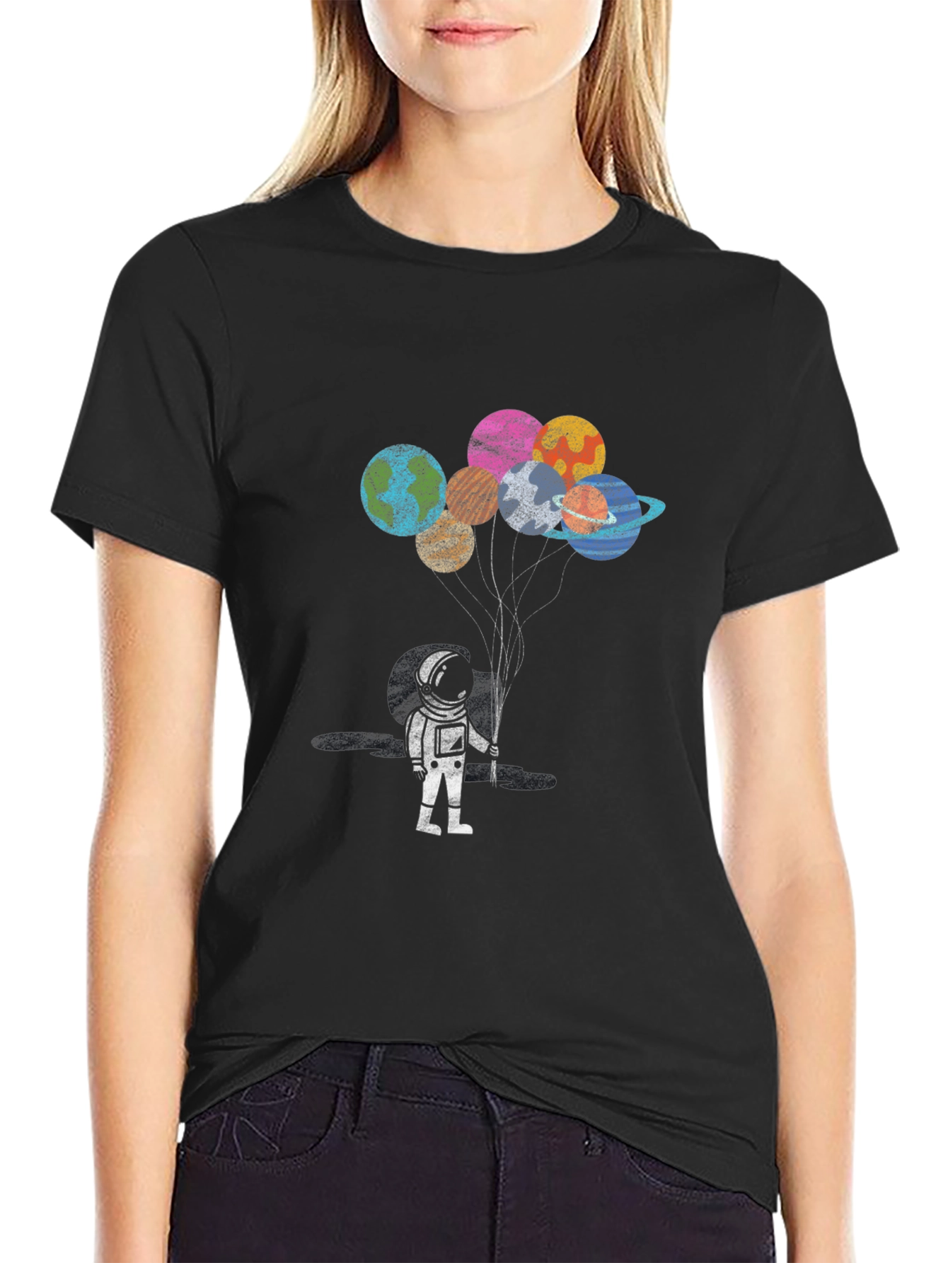 Astronaut Planet Balloon Graphic T-Shirt