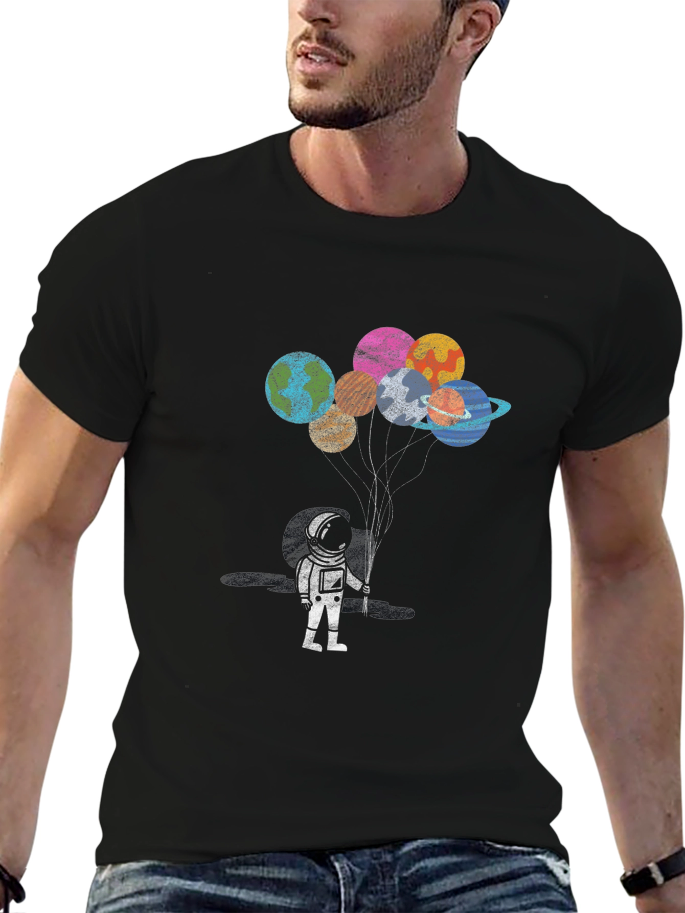 Astronaut Planet Balloon Graphic T-Shirt