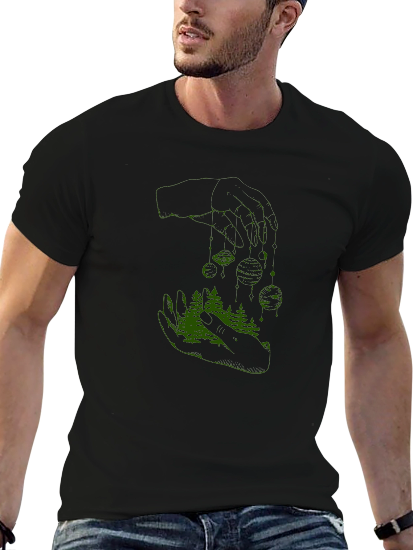 Nature in Hand Graphic Tee - Stylish Black T-Shirt