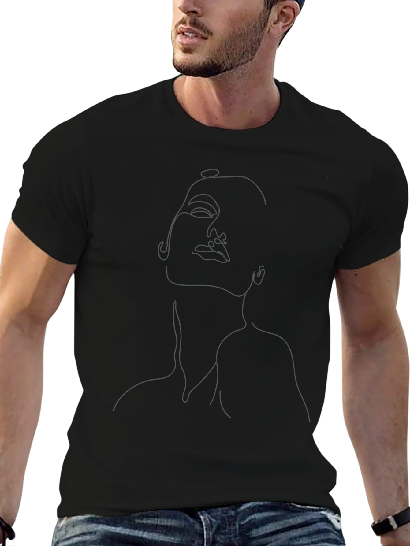 Modern Minimalist Line Art Black T-Shirt