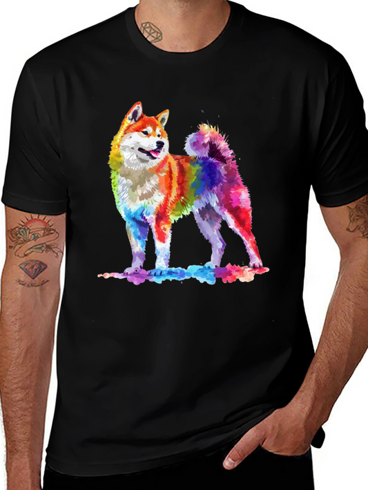 Rainbow Akita Dog Graphic Tee - Stylish Mens Black T-Shirt