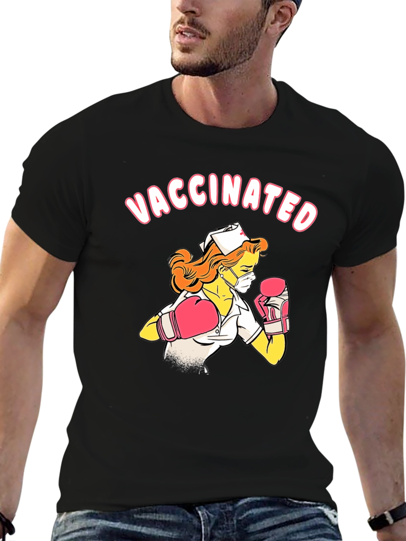 Vaccinated Nurse Boxing Graphic T-Shirt