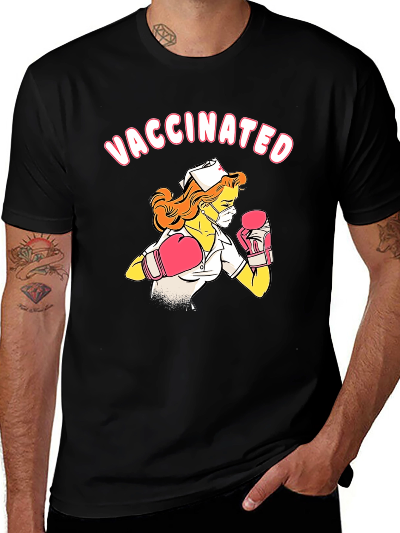 Vaccinated Nurse Boxing Graphic T-Shirt