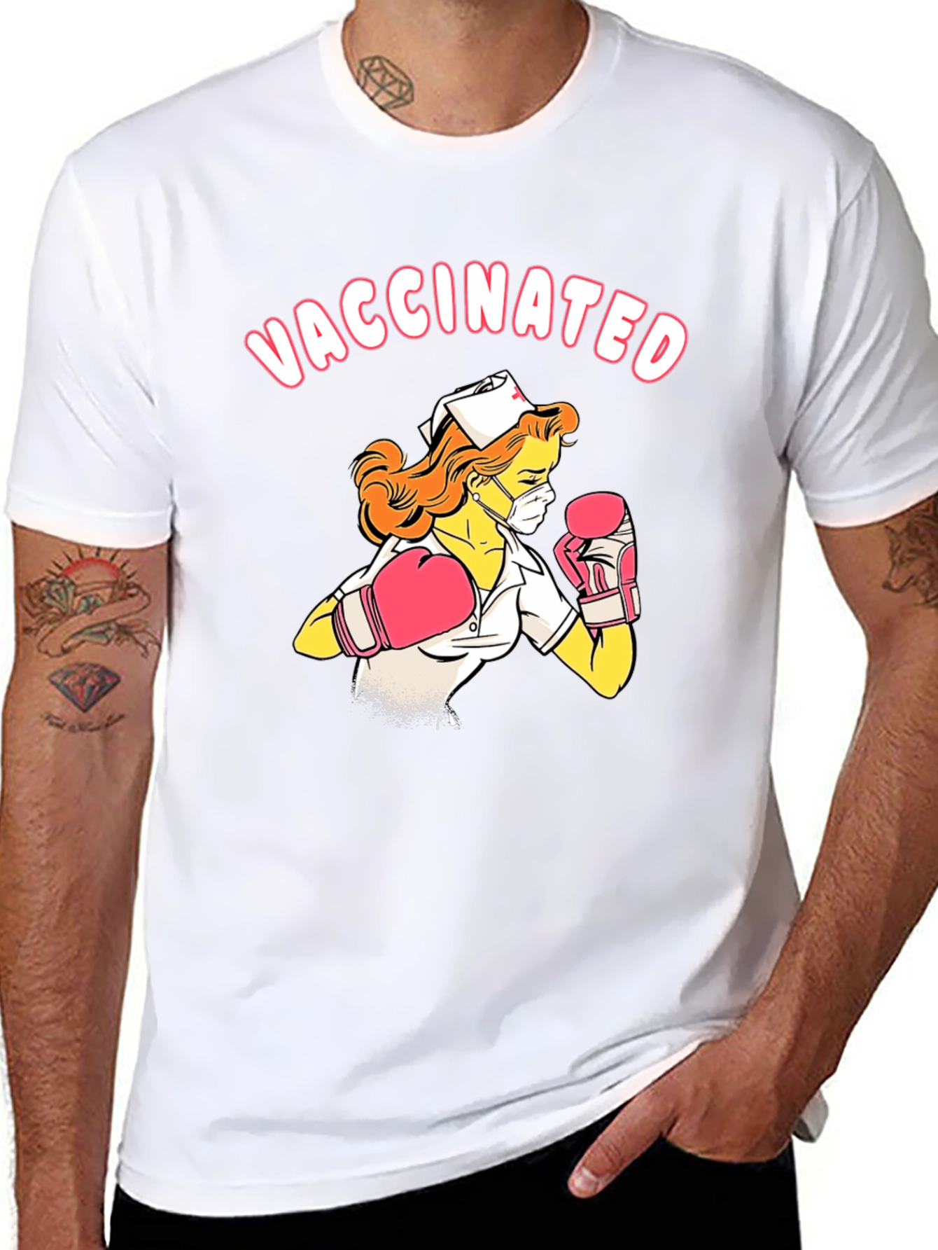 Vaccinated Nurse Boxing Graphic T-Shirt