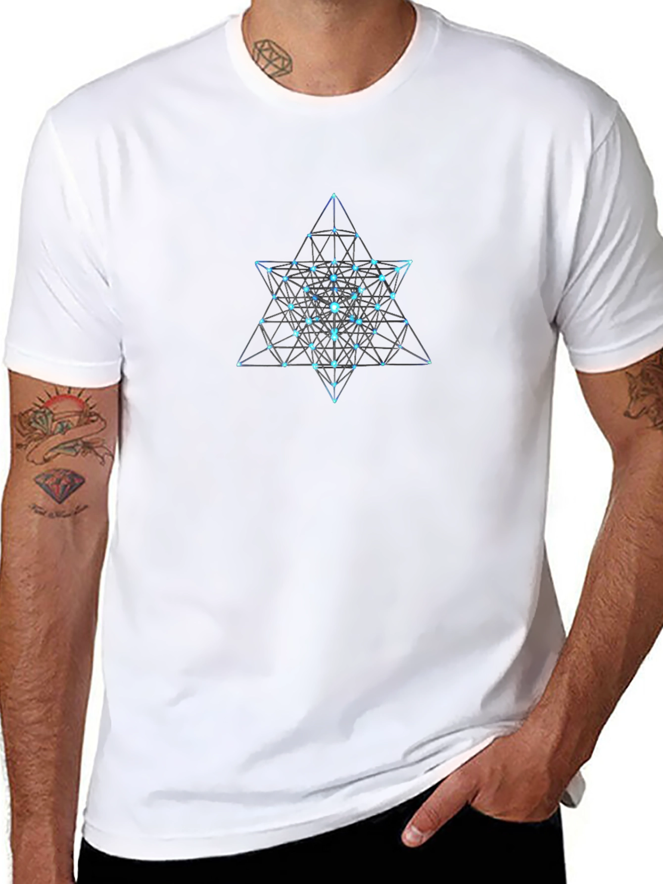 Geometric Star Graphic Tee - Black Cotton