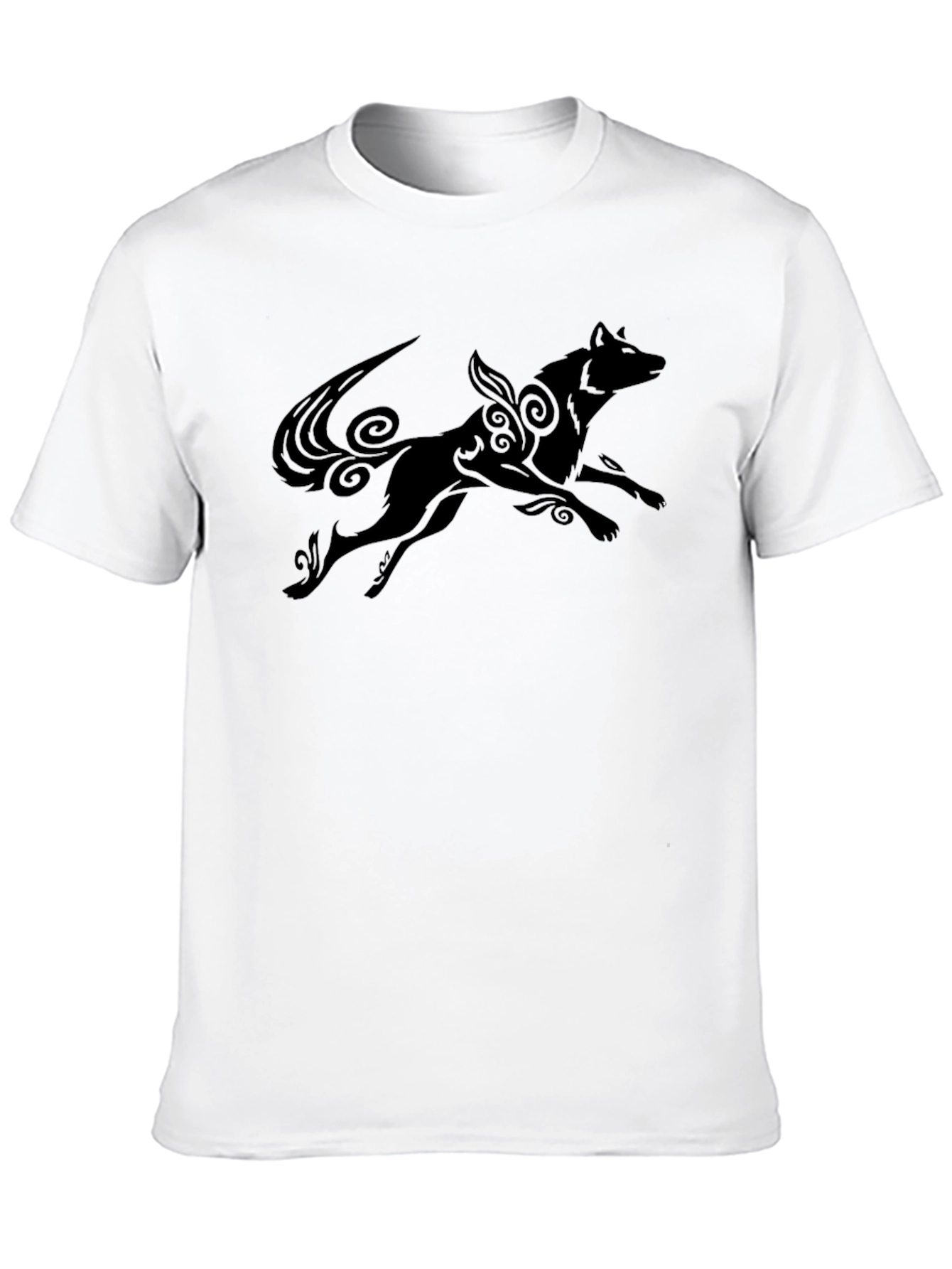 Black T-Shirt with Stylized Wolf Design