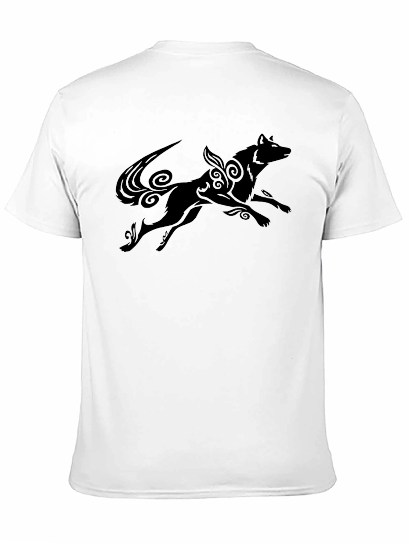 Black T-Shirt with Stylized Wolf Design
