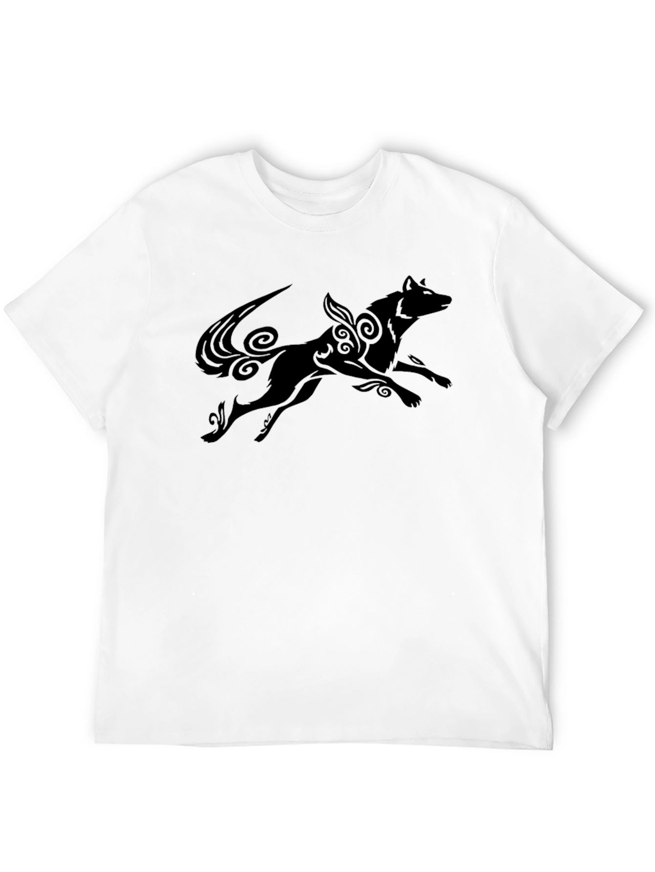 Black T-Shirt with Stylized Wolf Design