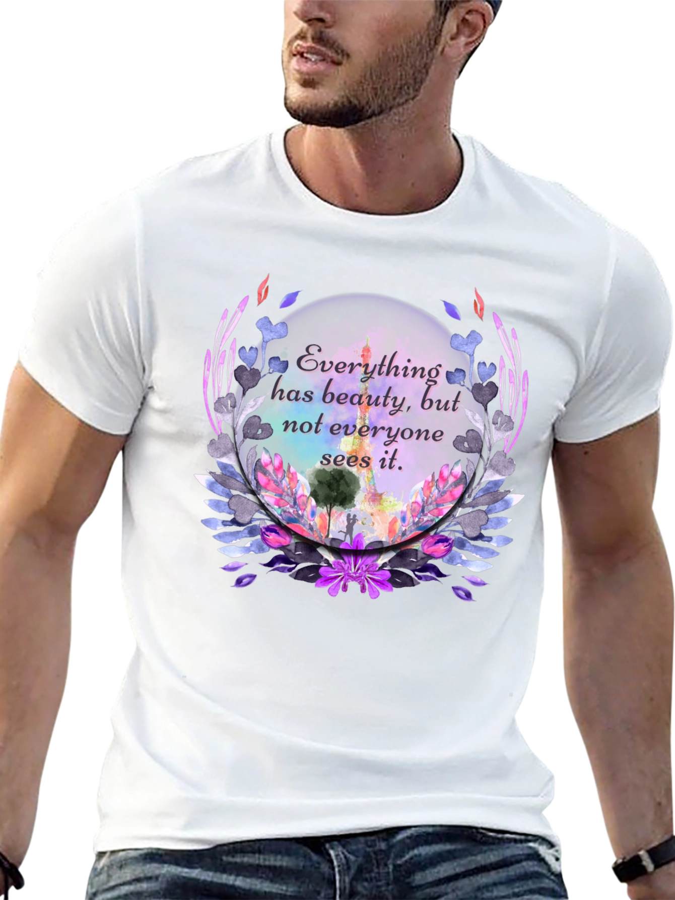 Beauty Quote Floral Graphic Black T-Shirt