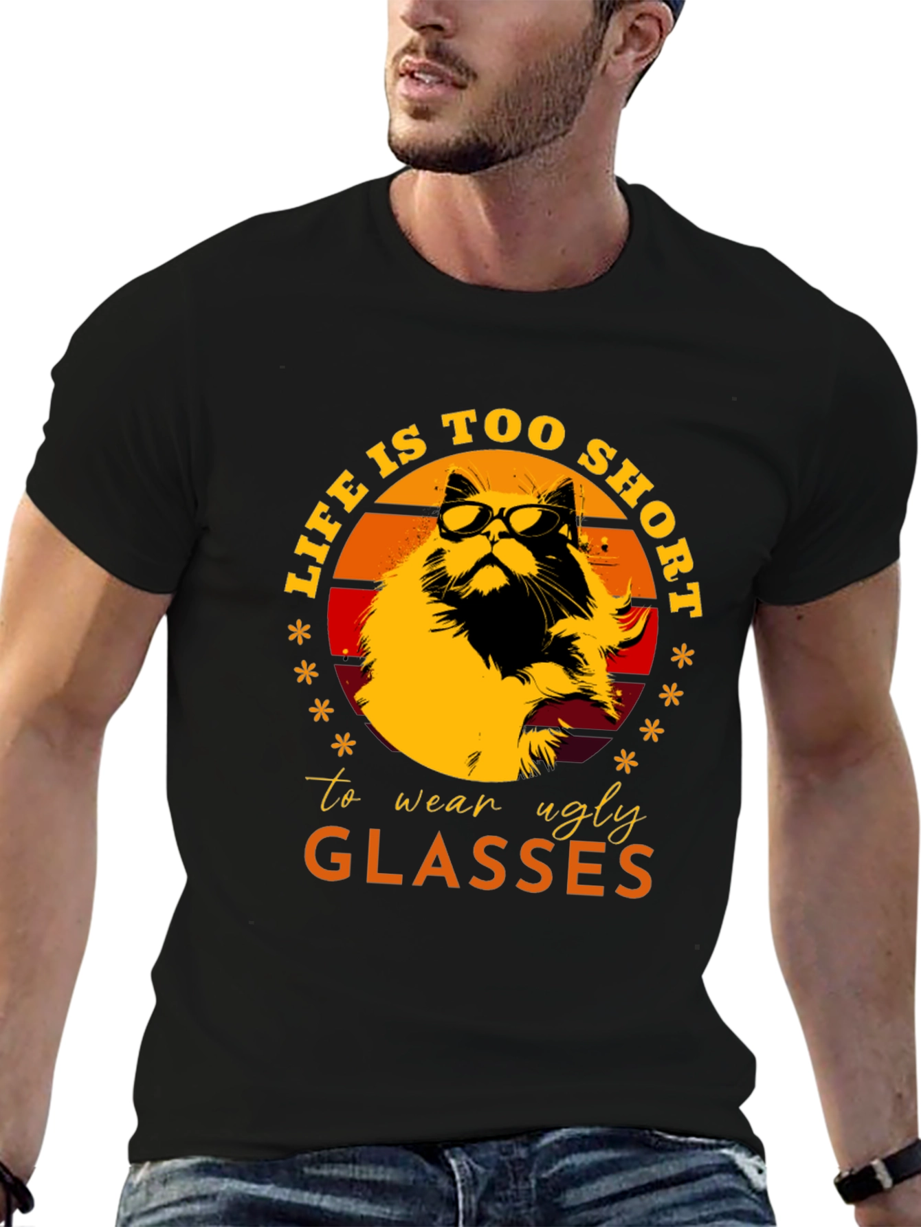 Cat with Glasses Graphic Tee