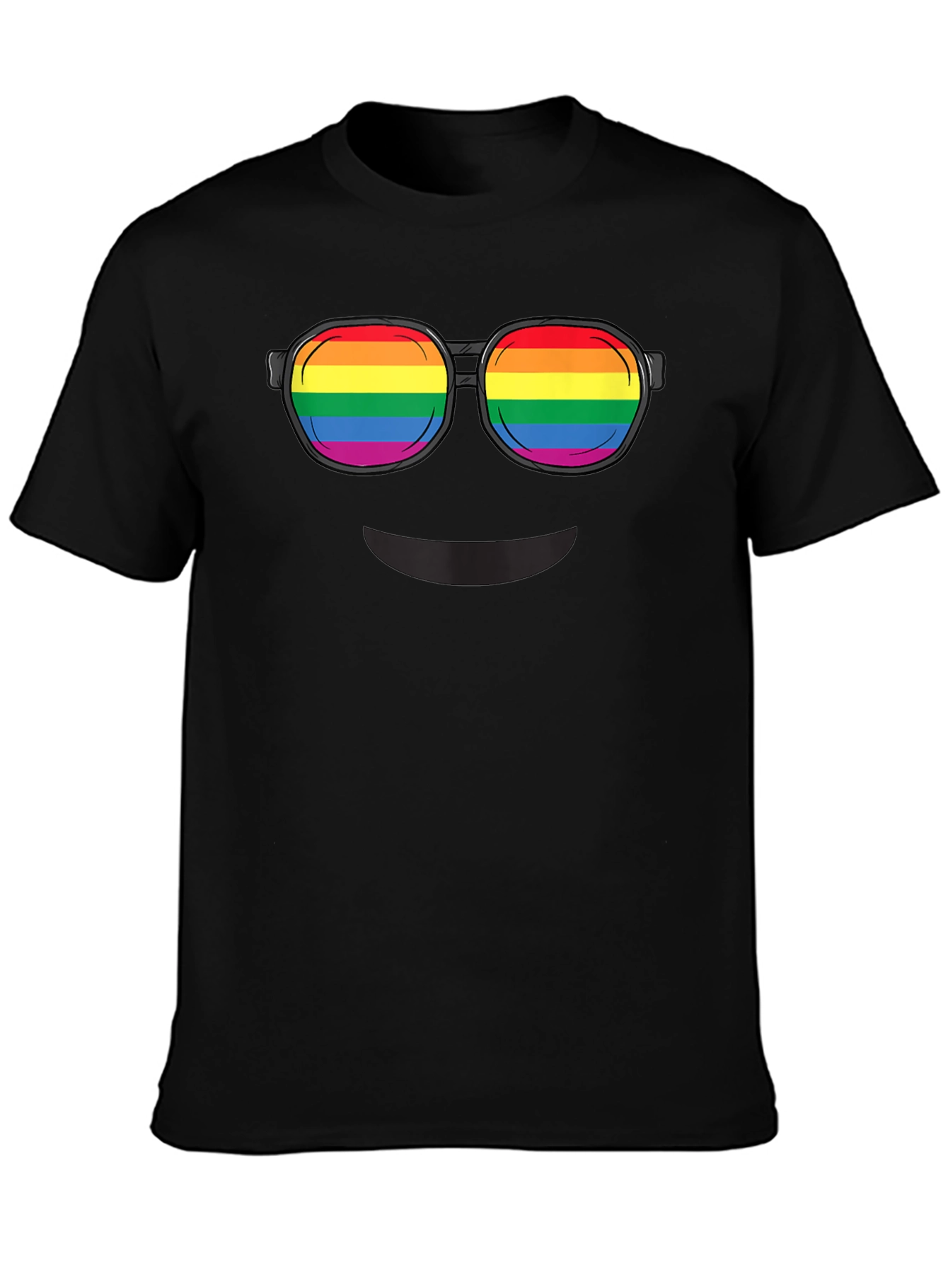 Rainbow Glasses Graphic T-Shirt - Black Crew Neck Tee