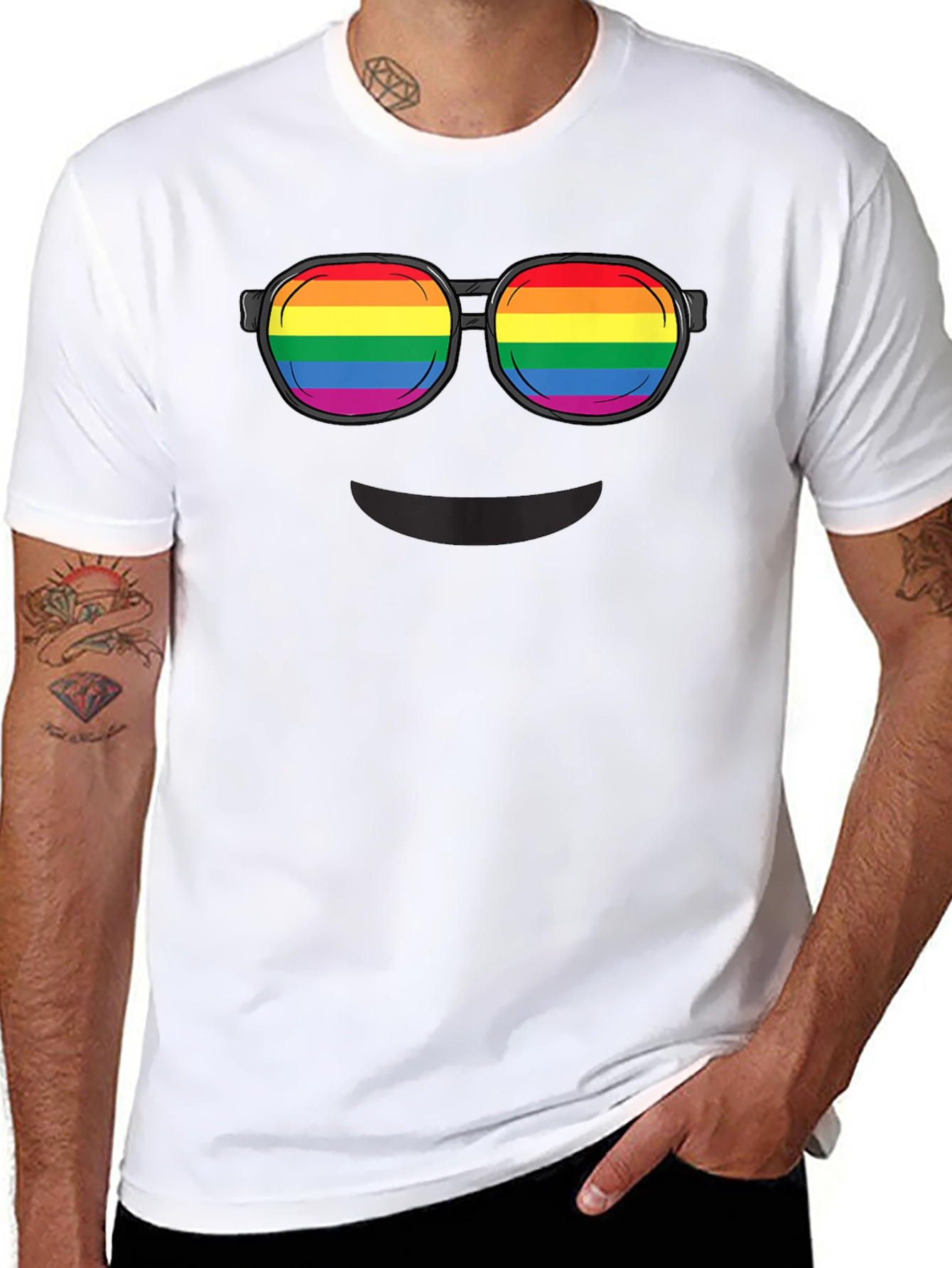 Rainbow Glasses Graphic T-Shirt - Black Crew Neck Tee