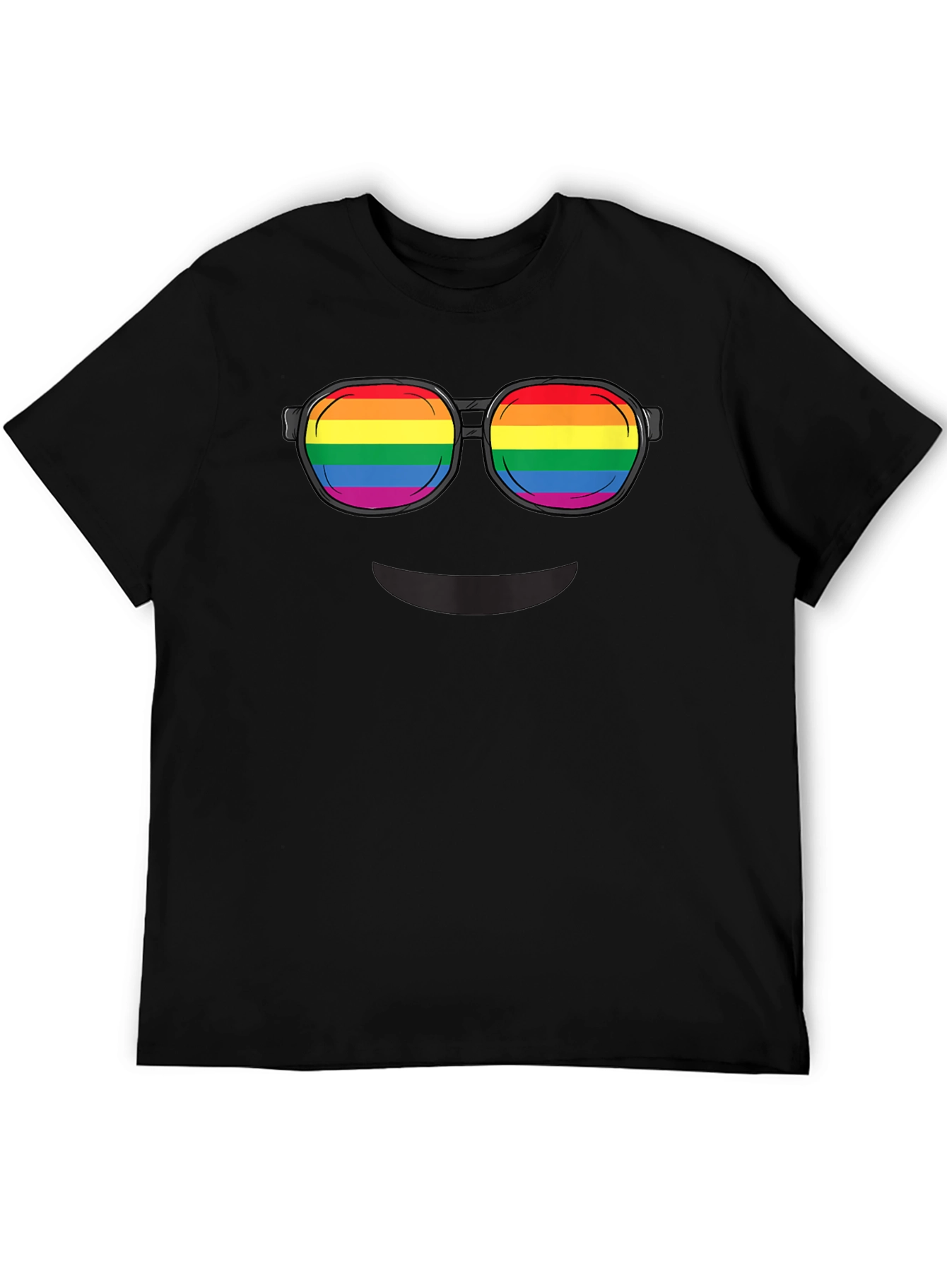 Rainbow Glasses Graphic T-Shirt - Black Crew Neck Tee