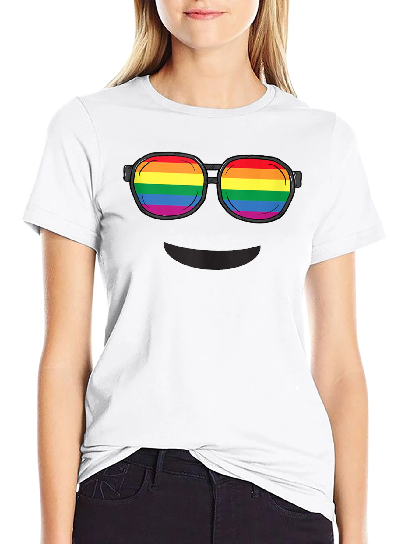 Rainbow Glasses Graphic T-Shirt - Black Crew Neck Tee