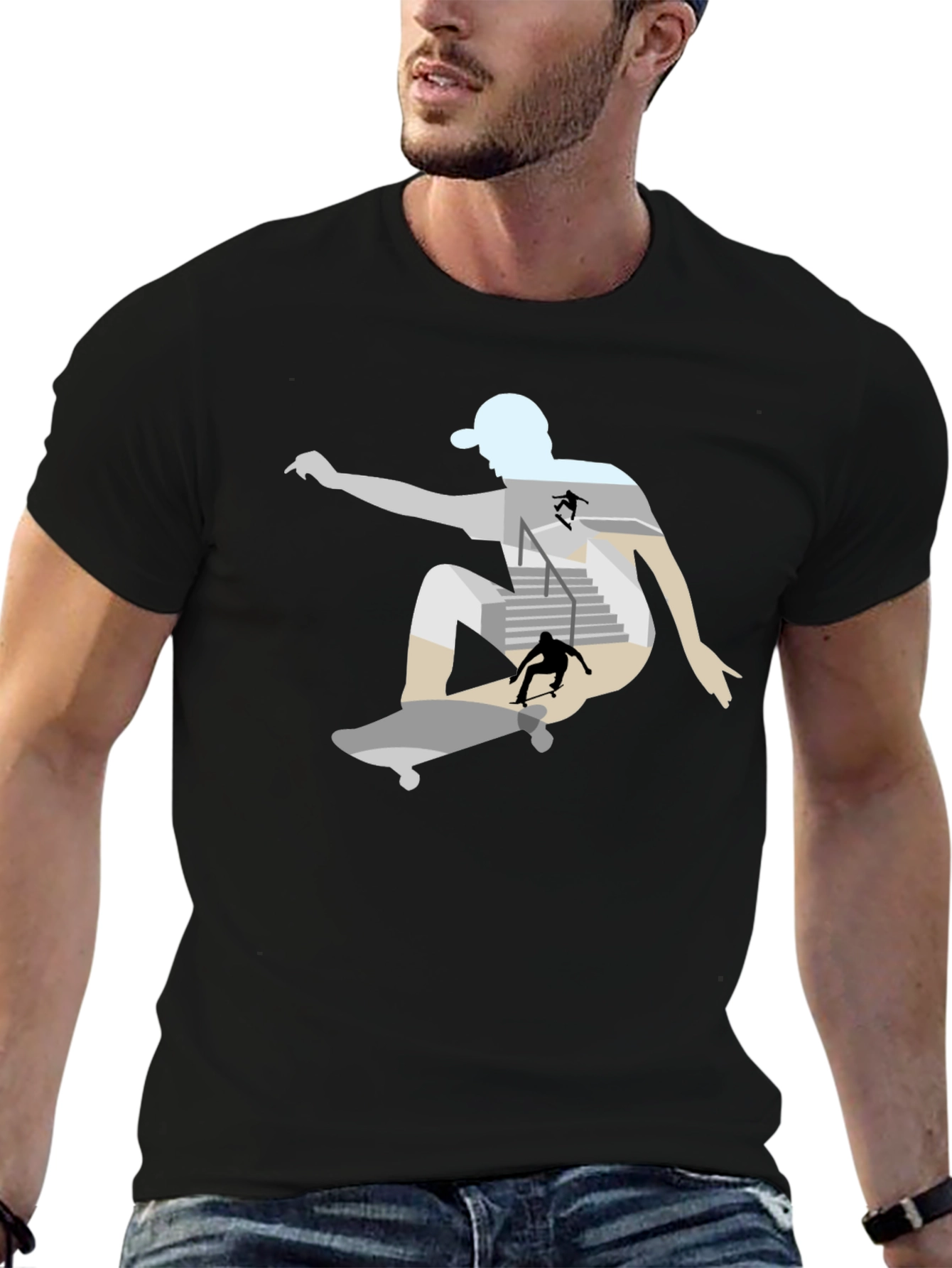 Skateboarder Graphic Tee - Black