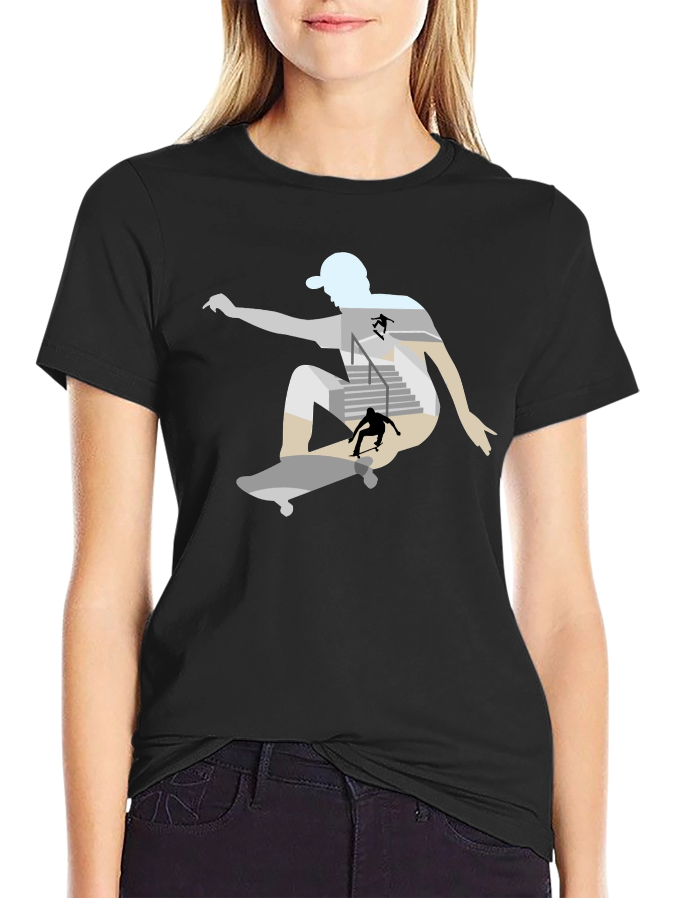 Skateboarder Graphic Tee - Black