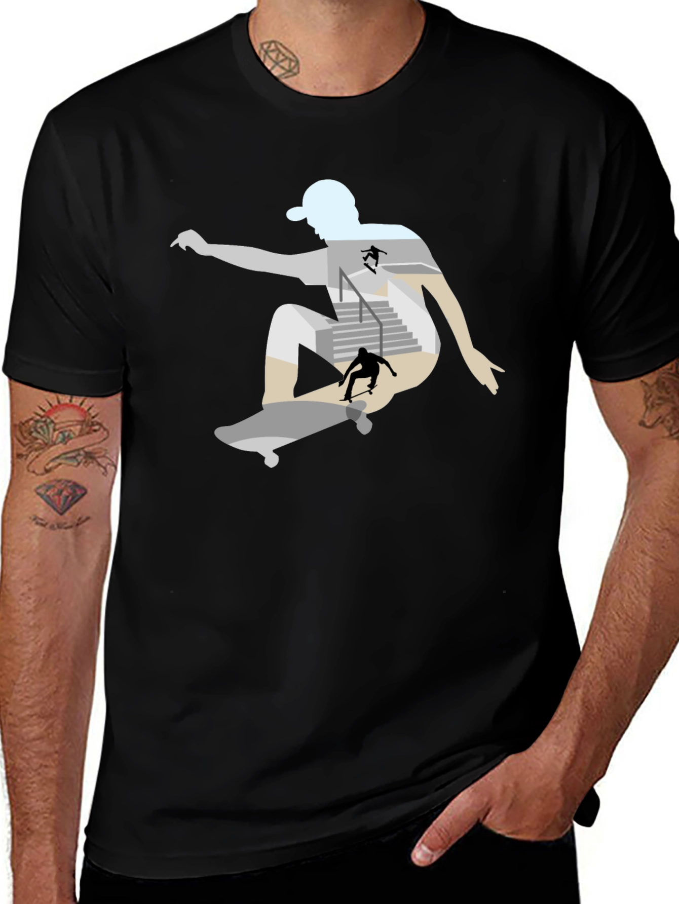 Skateboarder Graphic Tee - Black