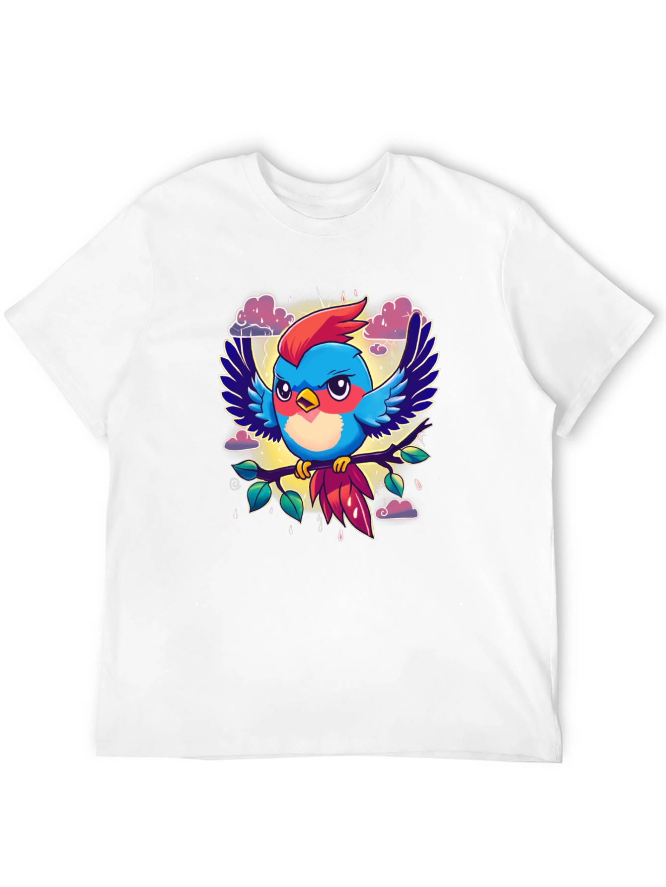 Cartoon Bird Print Black T-Shirt