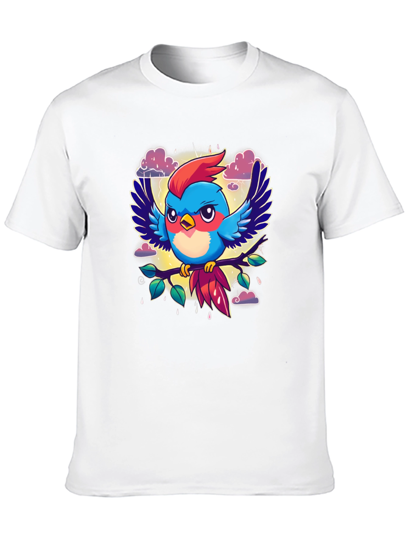 Cartoon Bird Print Black T-Shirt
