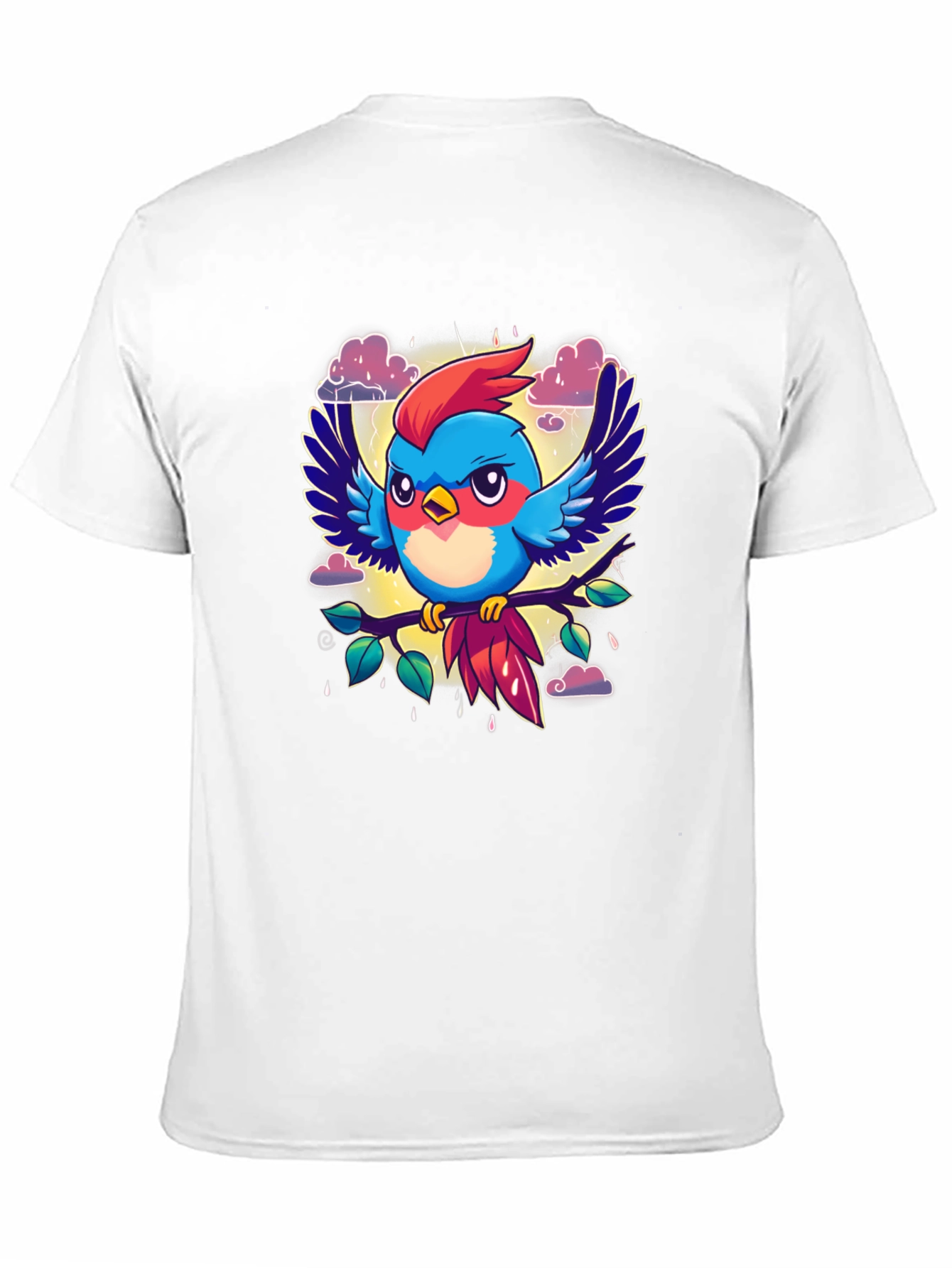 Cartoon Bird Print Black T-Shirt