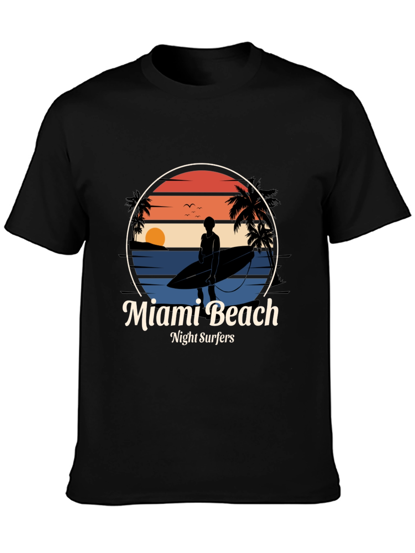 Miami Beach Night Surfers T-Shirt - Retro Style
