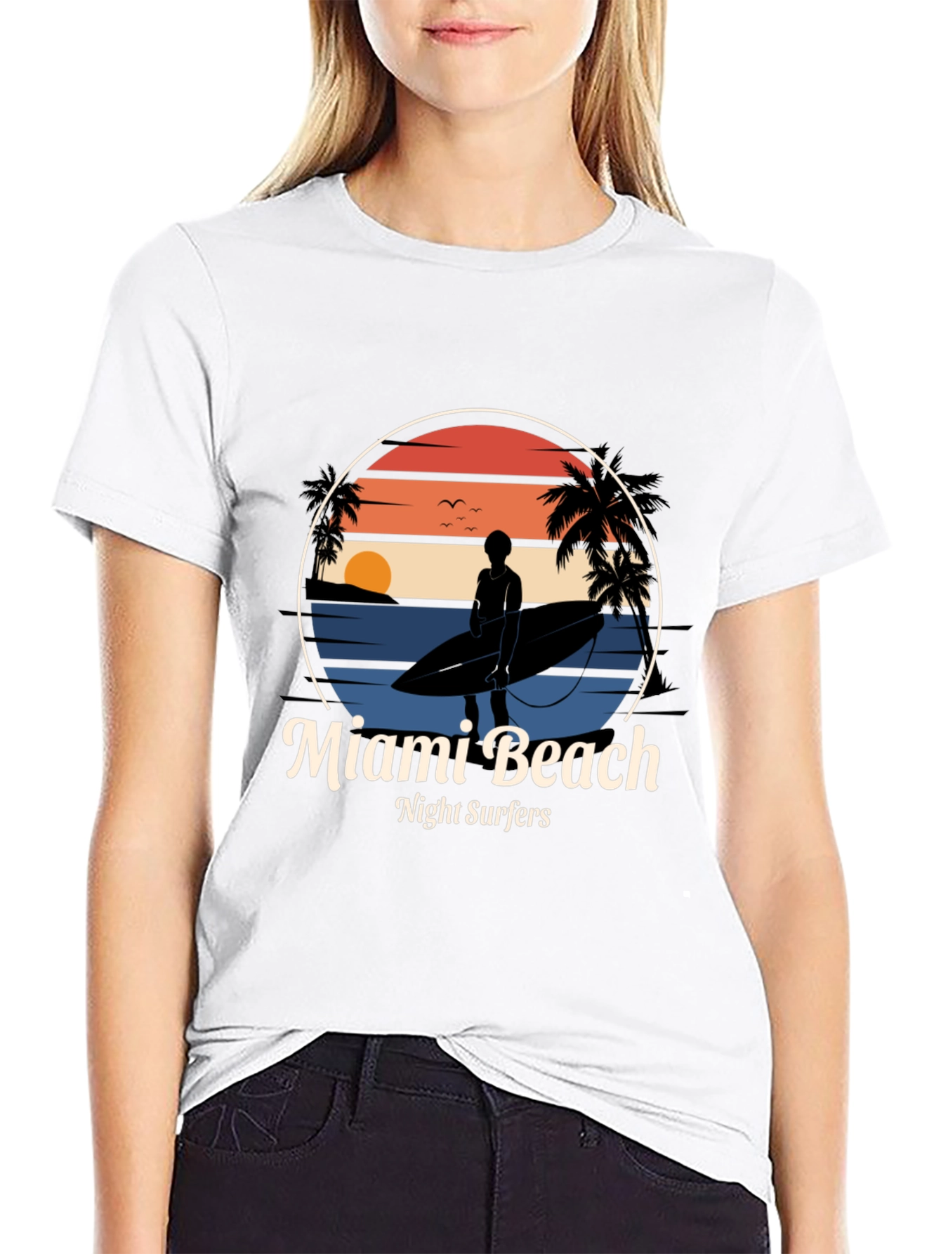Miami Beach Night Surfers T-Shirt - Retro Style