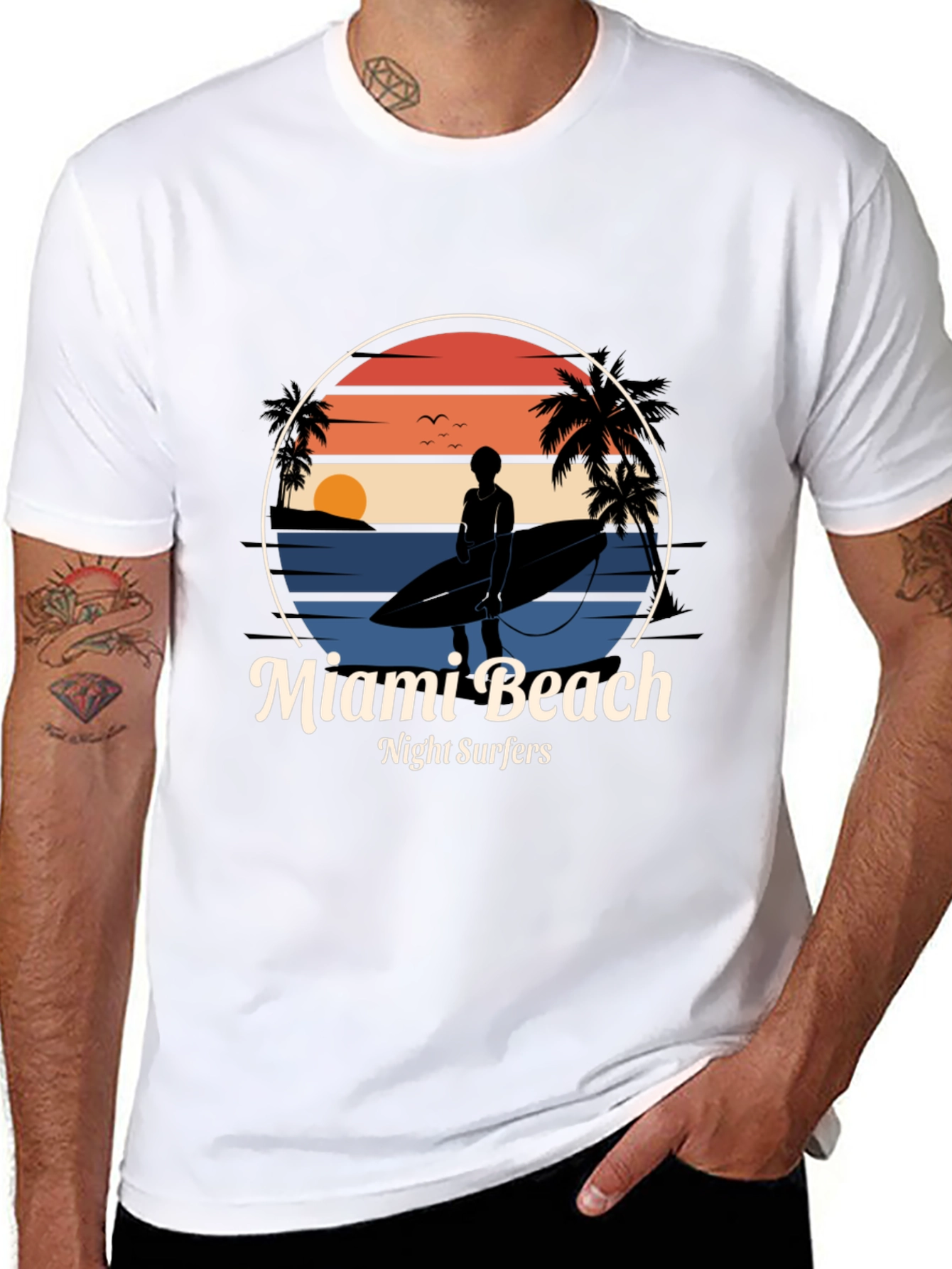 Miami Beach Night Surfers T-Shirt - Retro Style
