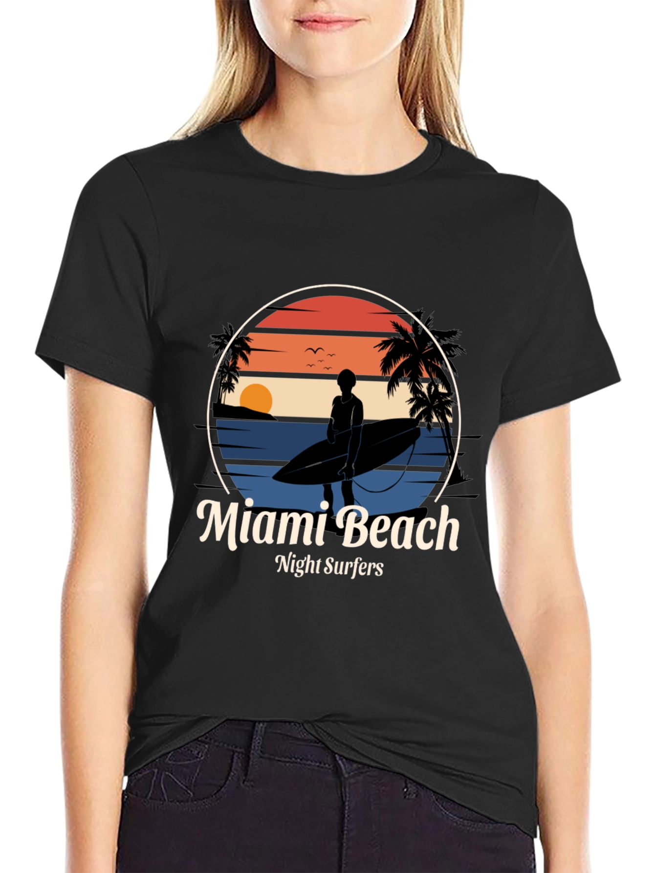 Miami Beach Night Surfers T-Shirt - Retro Style