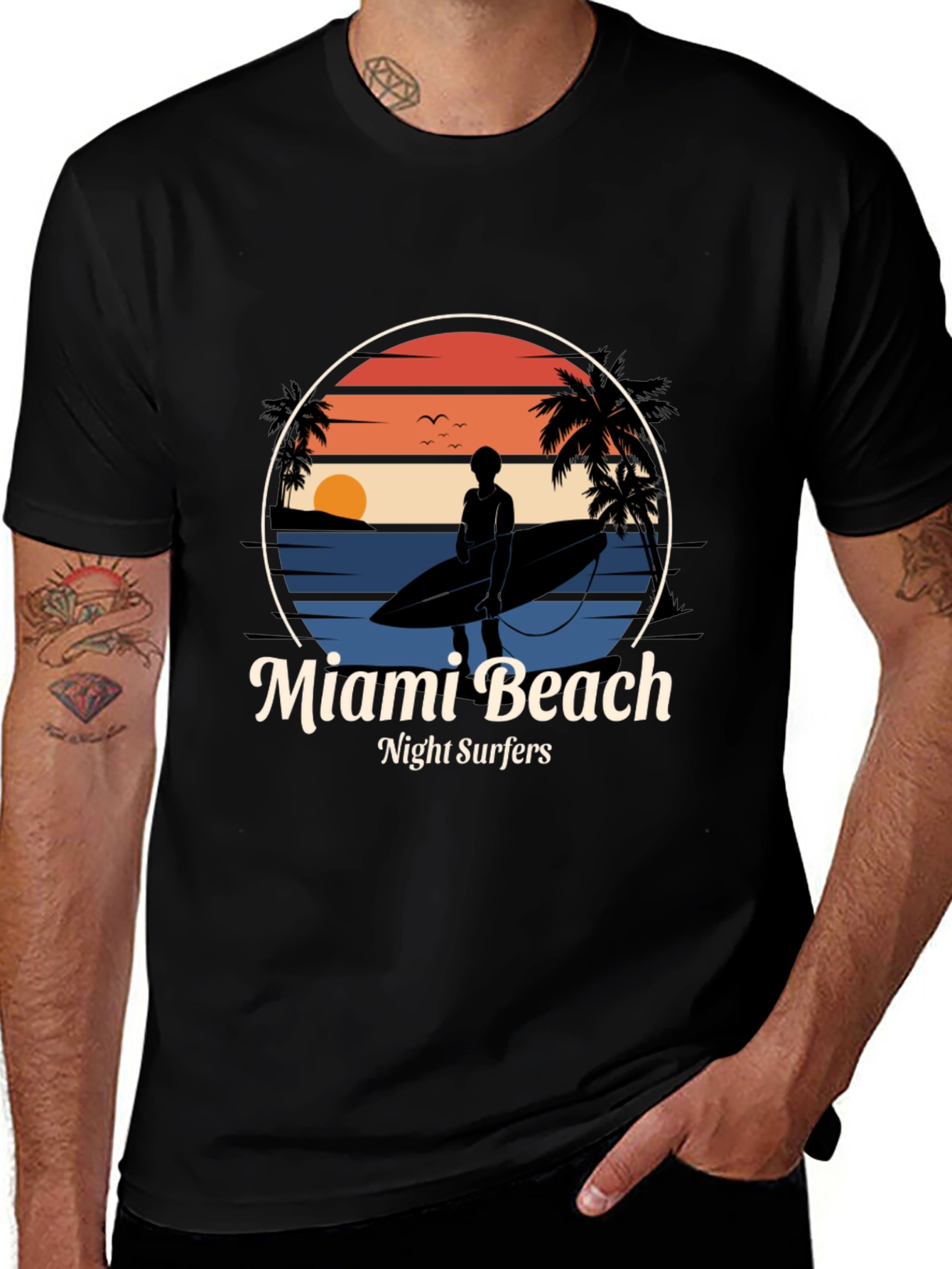 Miami Beach Night Surfers T-Shirt - Retro Style