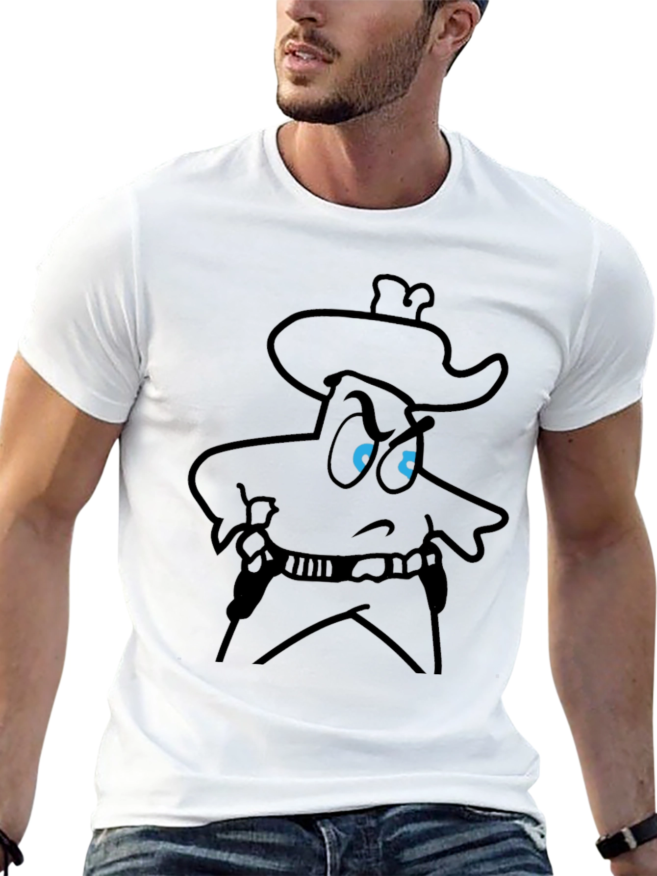 Cartoon Cowboy Graphic Tee - Bold Black T-Shirt