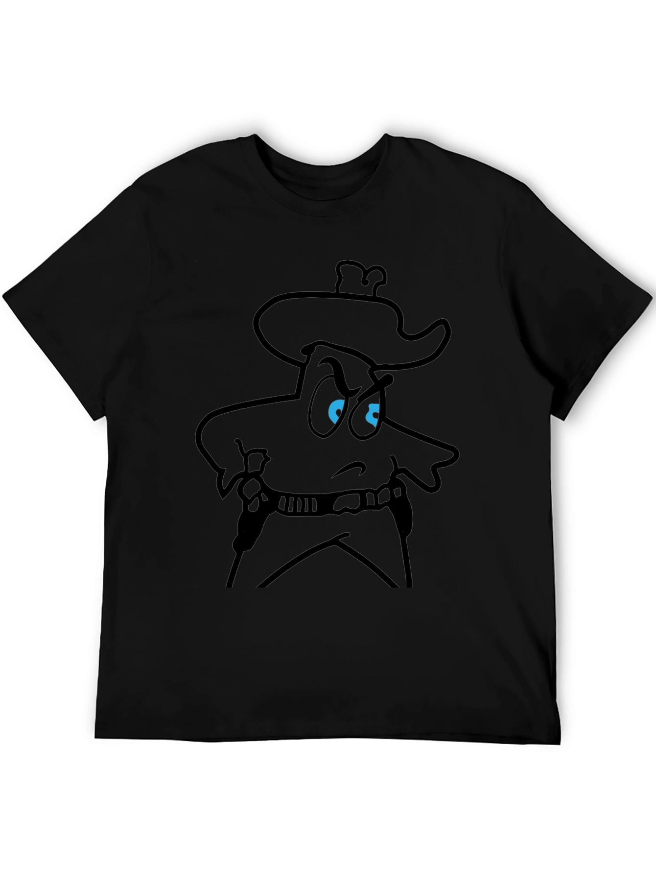Cartoon Cowboy Graphic Tee - Bold Black T-Shirt
