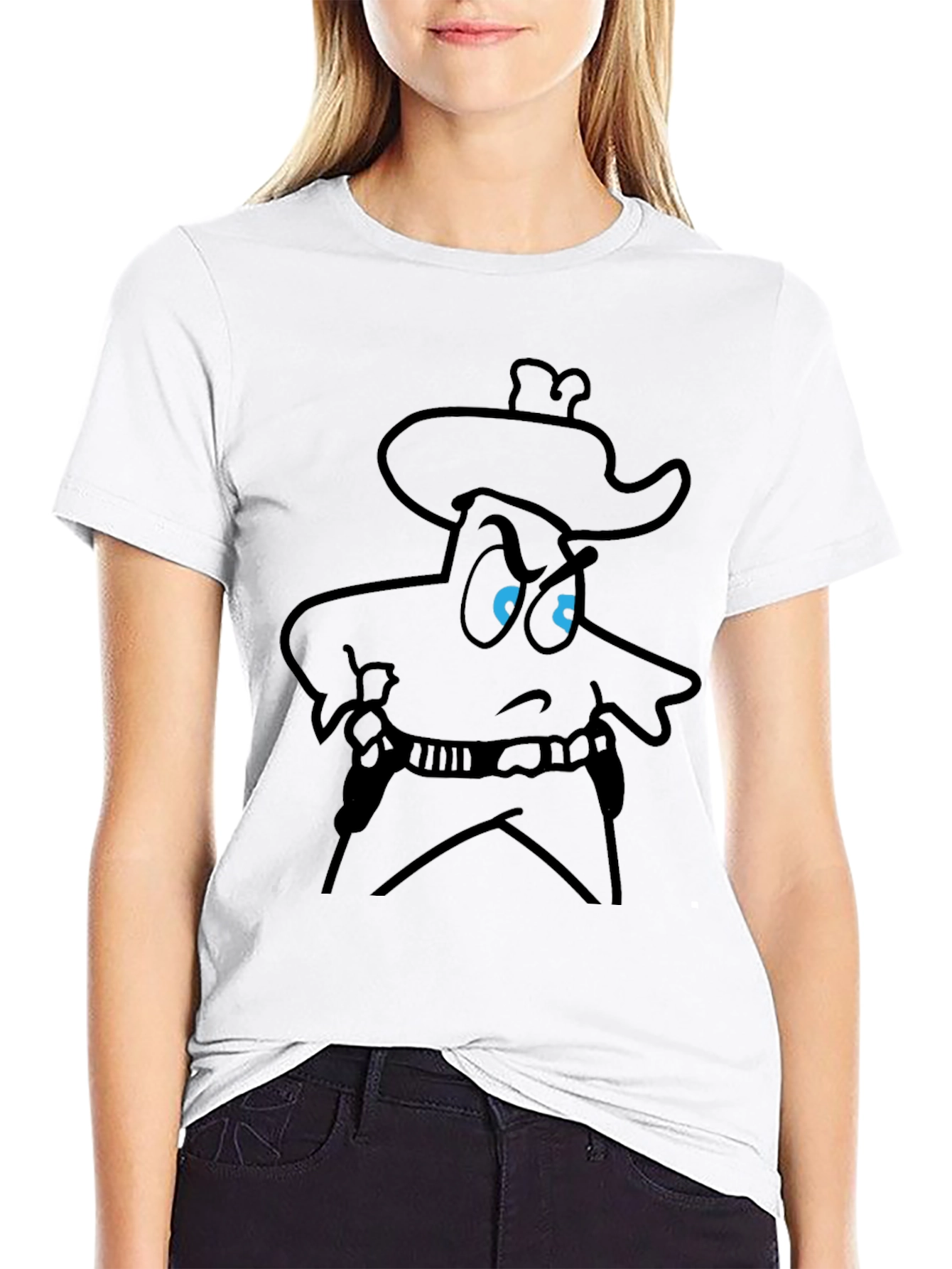 Cartoon Cowboy Graphic Tee - Bold Black T-Shirt