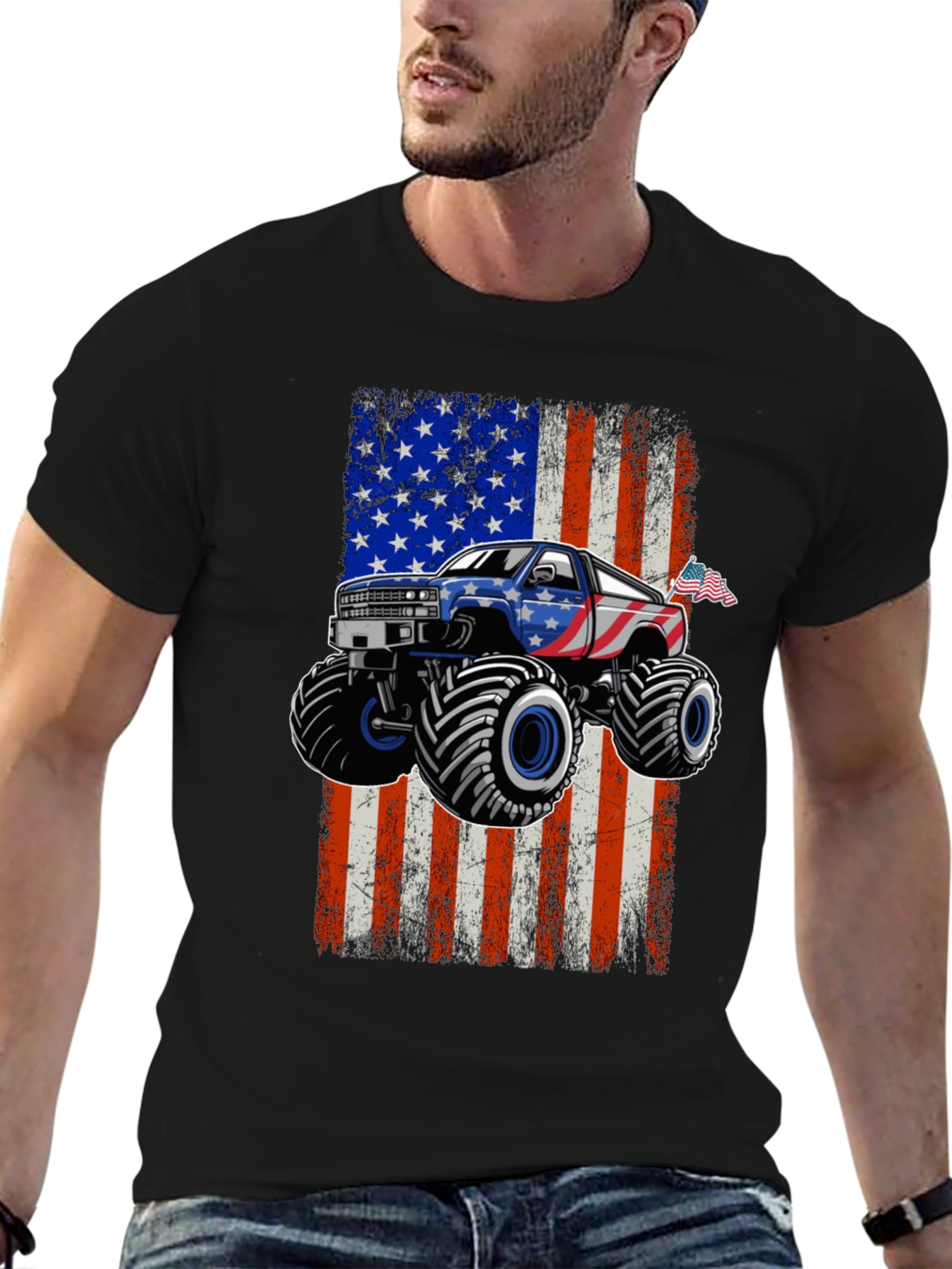 American Flag Monster Truck Graphic T-Shirt