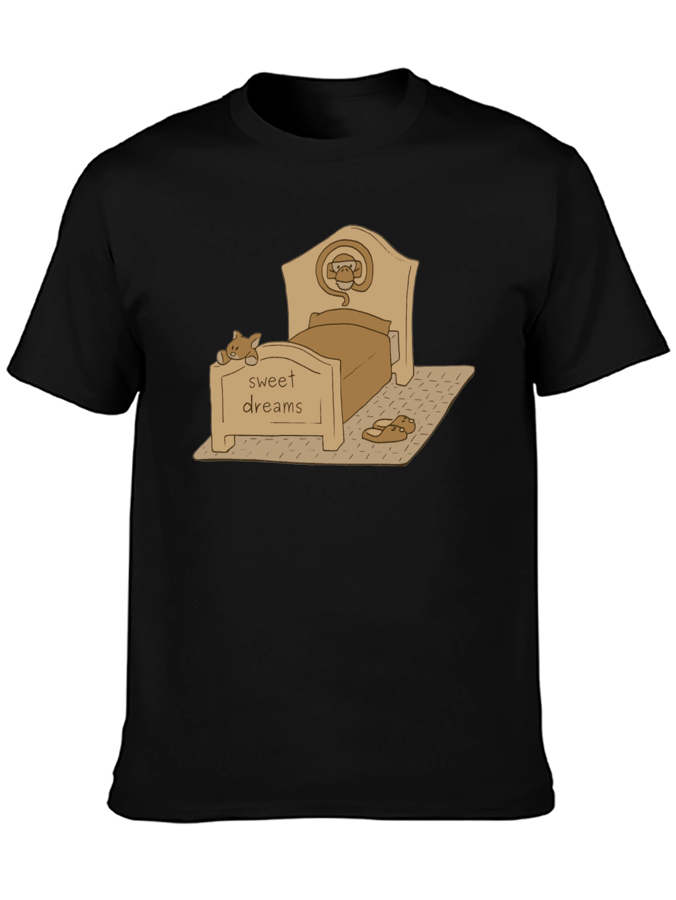 Sweet Dreams Monkey Bed Graphic Black T-Shirt