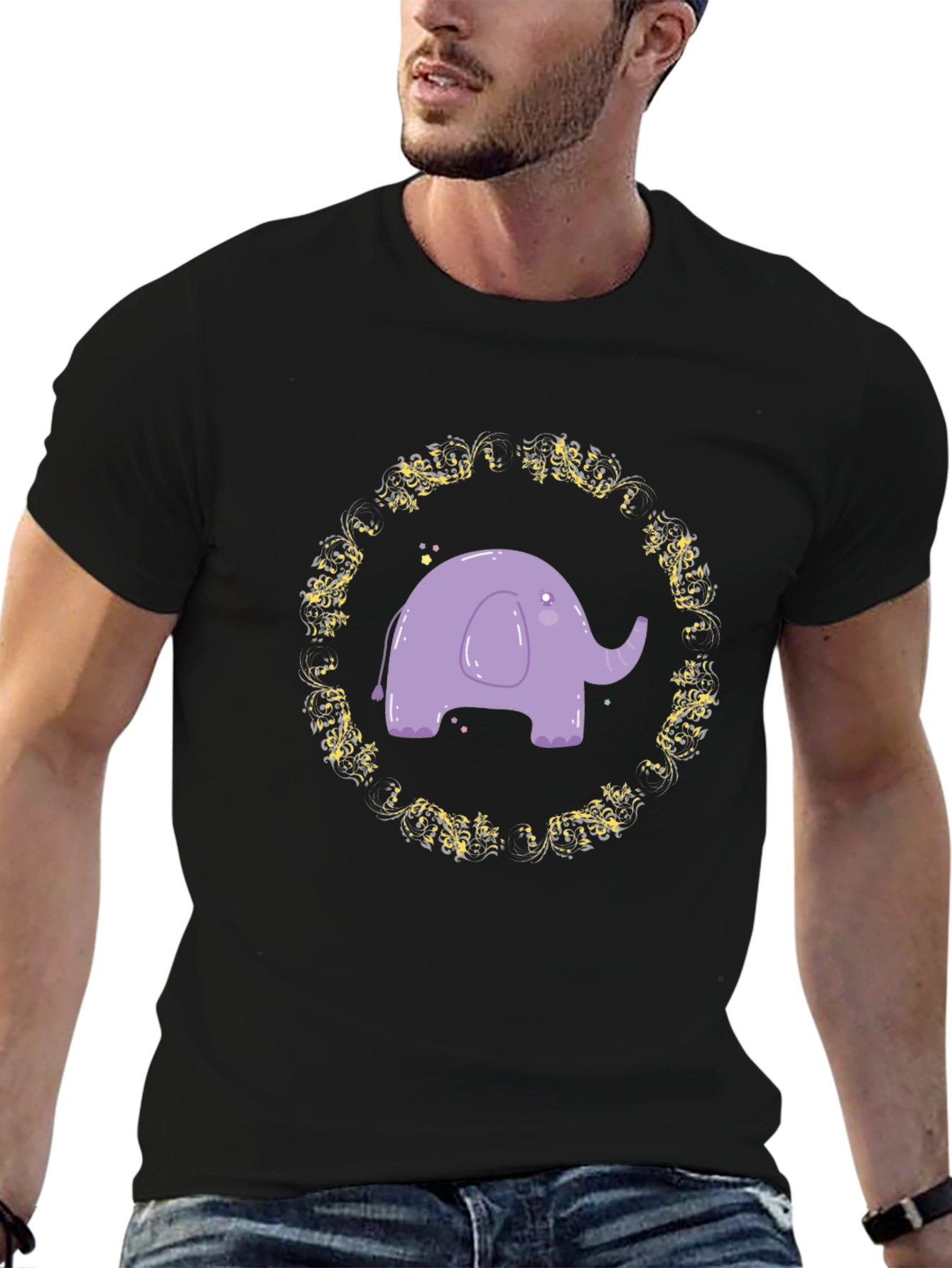 Cute Elephant Graphic Tee - Black