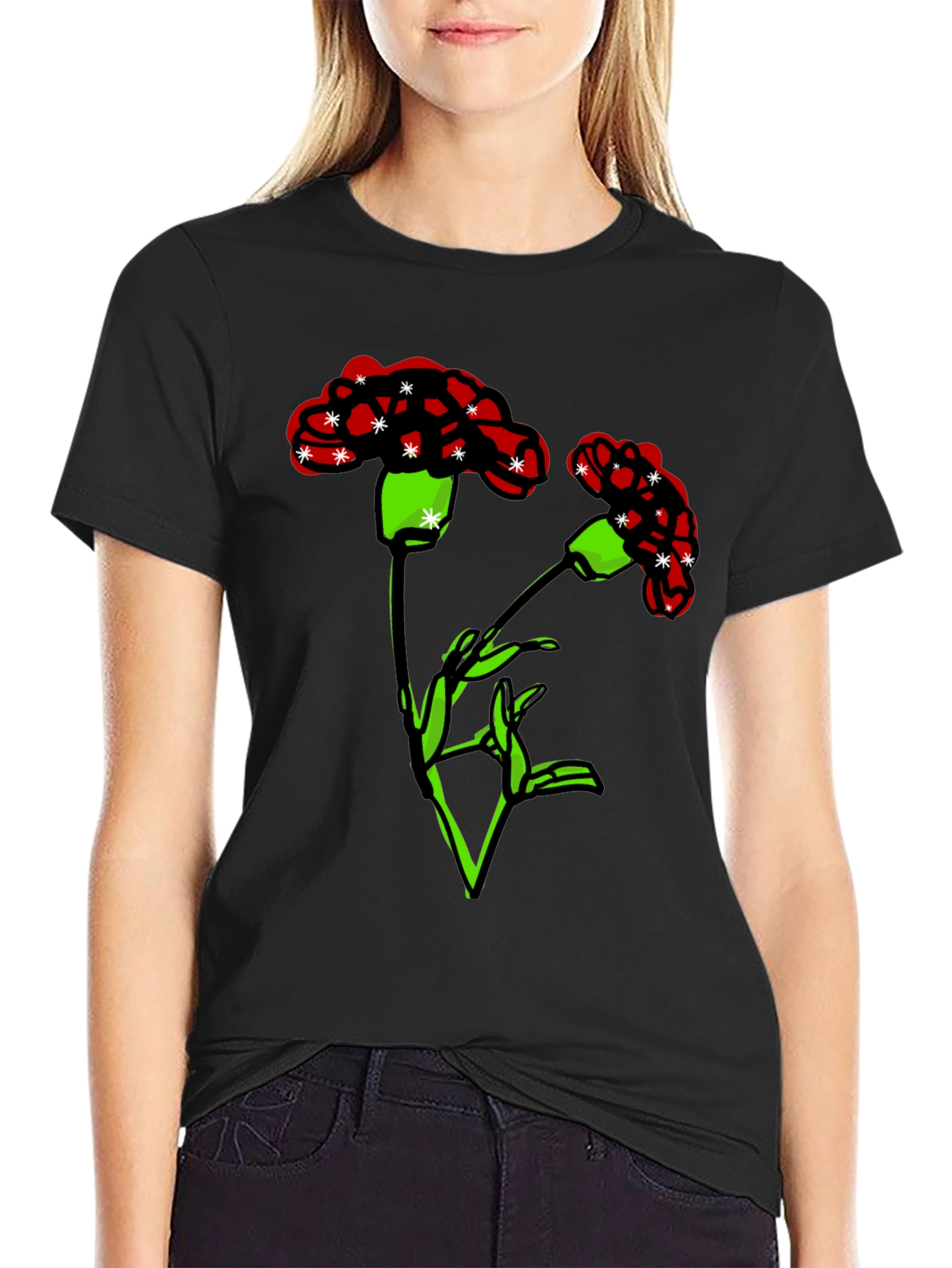 Floral Graphic Print Mens Black T-Shirt