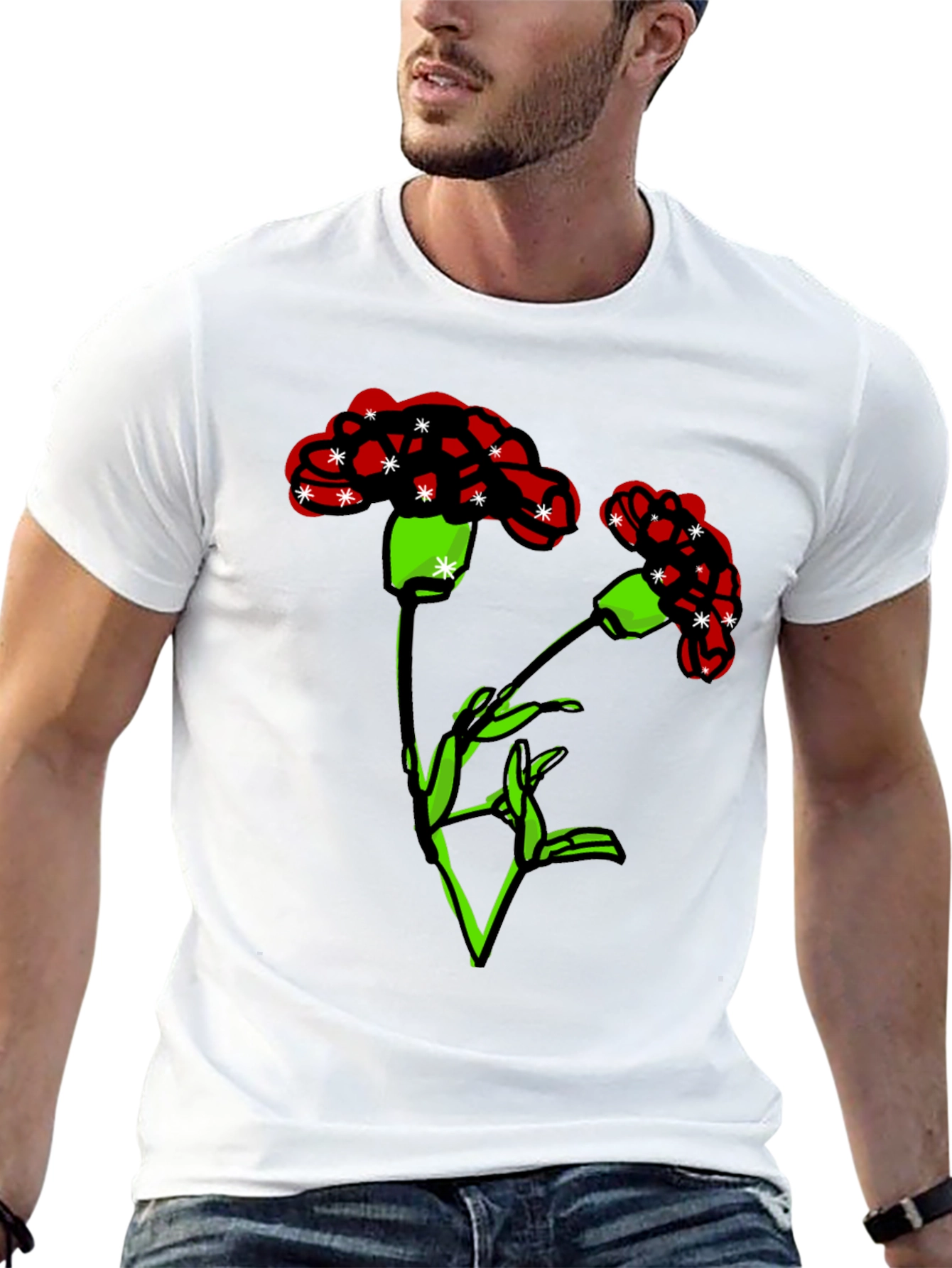 Floral Graphic Print Mens Black T-Shirt